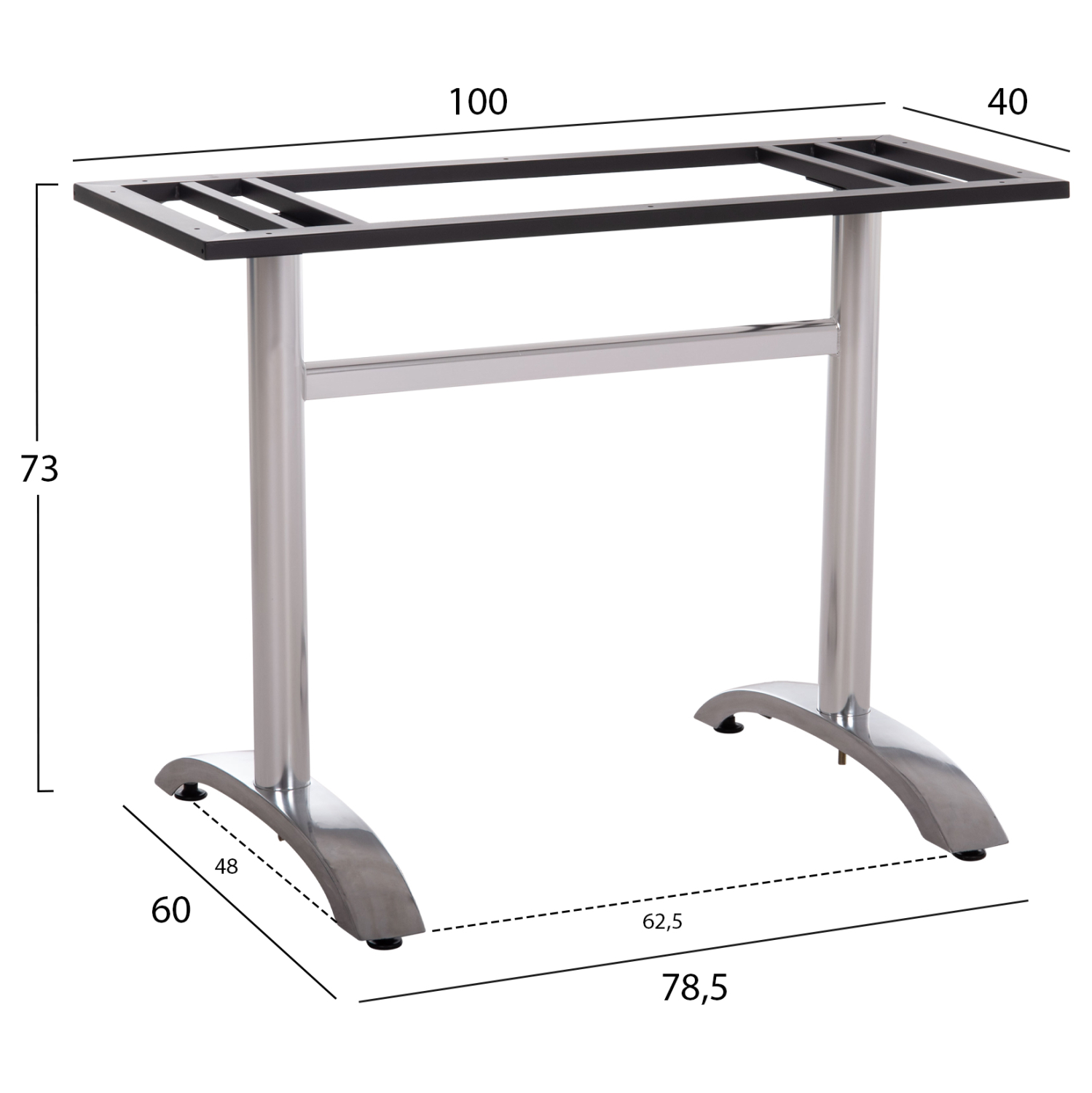 ΒΑΣΗ ΤΡΑΠΕΖΙΟΥ ΑΛΟΥΜΙΝΙΟΥ ΔΙΠΛΗ HM461.13 ΧΡΩΜΙΟΥ ΜΕ ΡΕΓΟΥΛΑΤΟΡΟΥΣ 100x60x73Υεκ. 2