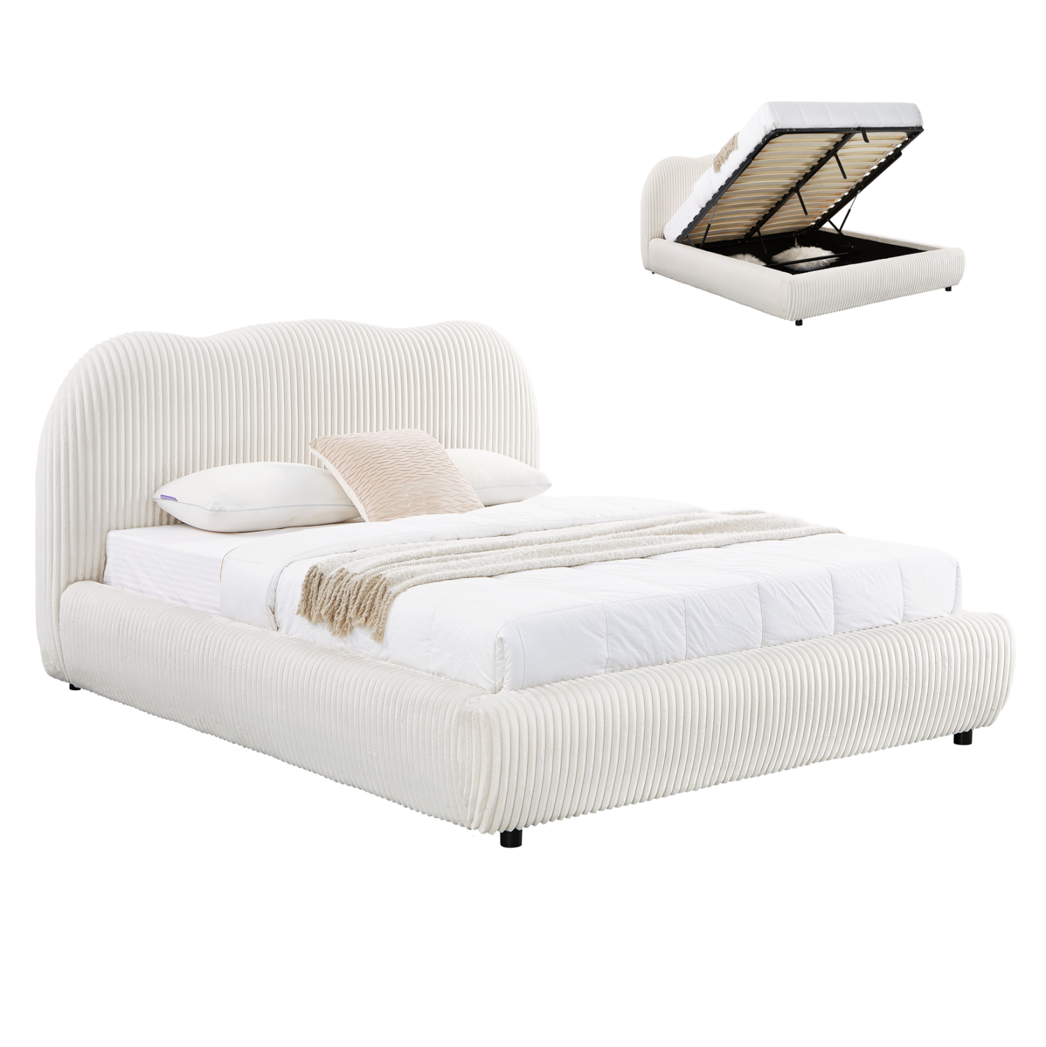 ΚΡΕΒΑΤΙ ΜΕ ΑΠΟΘ.ΧΩΡΟ KALLY HM729.03 ΜΠΕΖ FAUX FUR ΥΦΑΣΜΑ--ΓΙΑ ΣΤΡΩΜΑ 160x200εκ 1