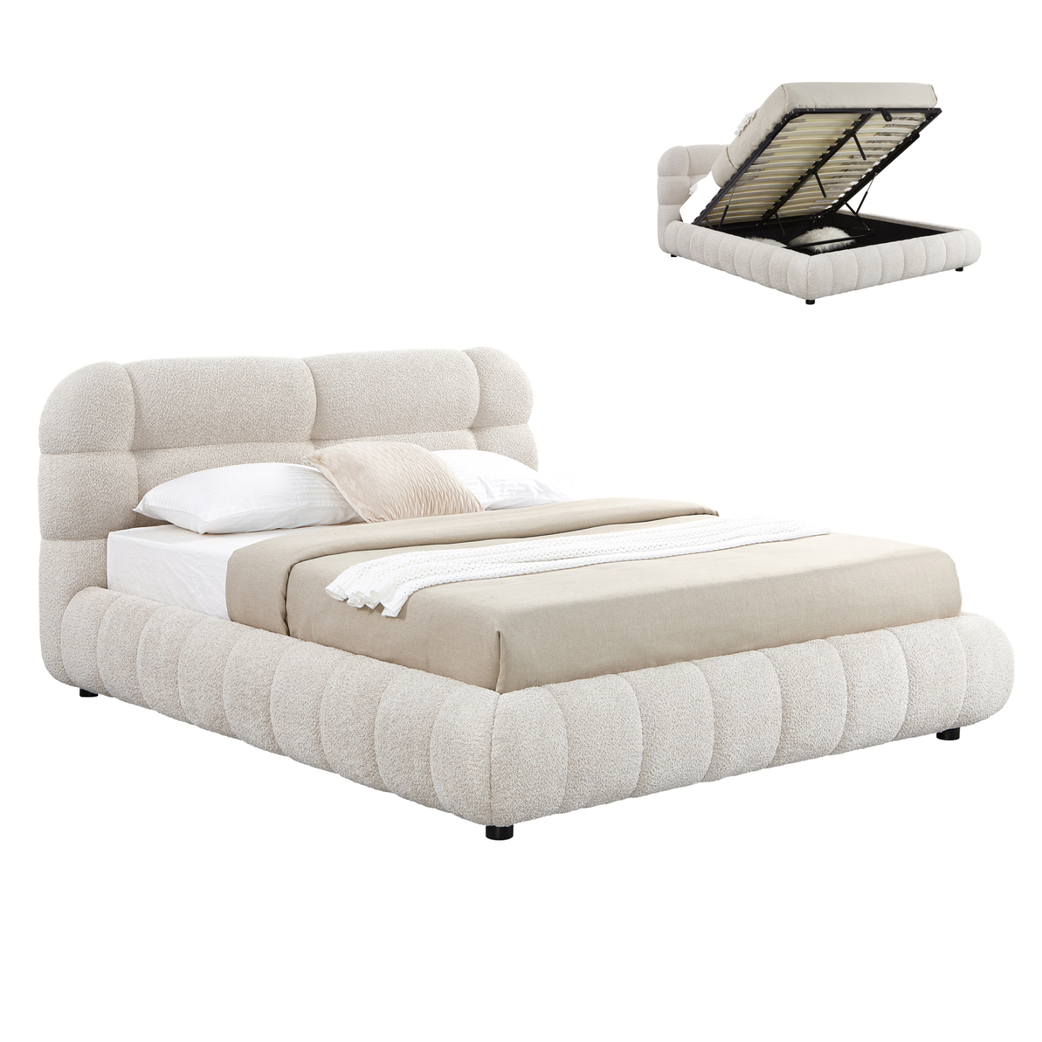 ΚΡΕΒΑΤΙ ΜΕ ΑΠΟΘ.ΧΩΡΟ MOLEN HM730.03 ΜΠΕΖ ΜΠΟΥΚΛΕ ΥΦΑΣΜΑ--ΓΙΑ ΣΤΡΩΜΑ 160x200εκ 1