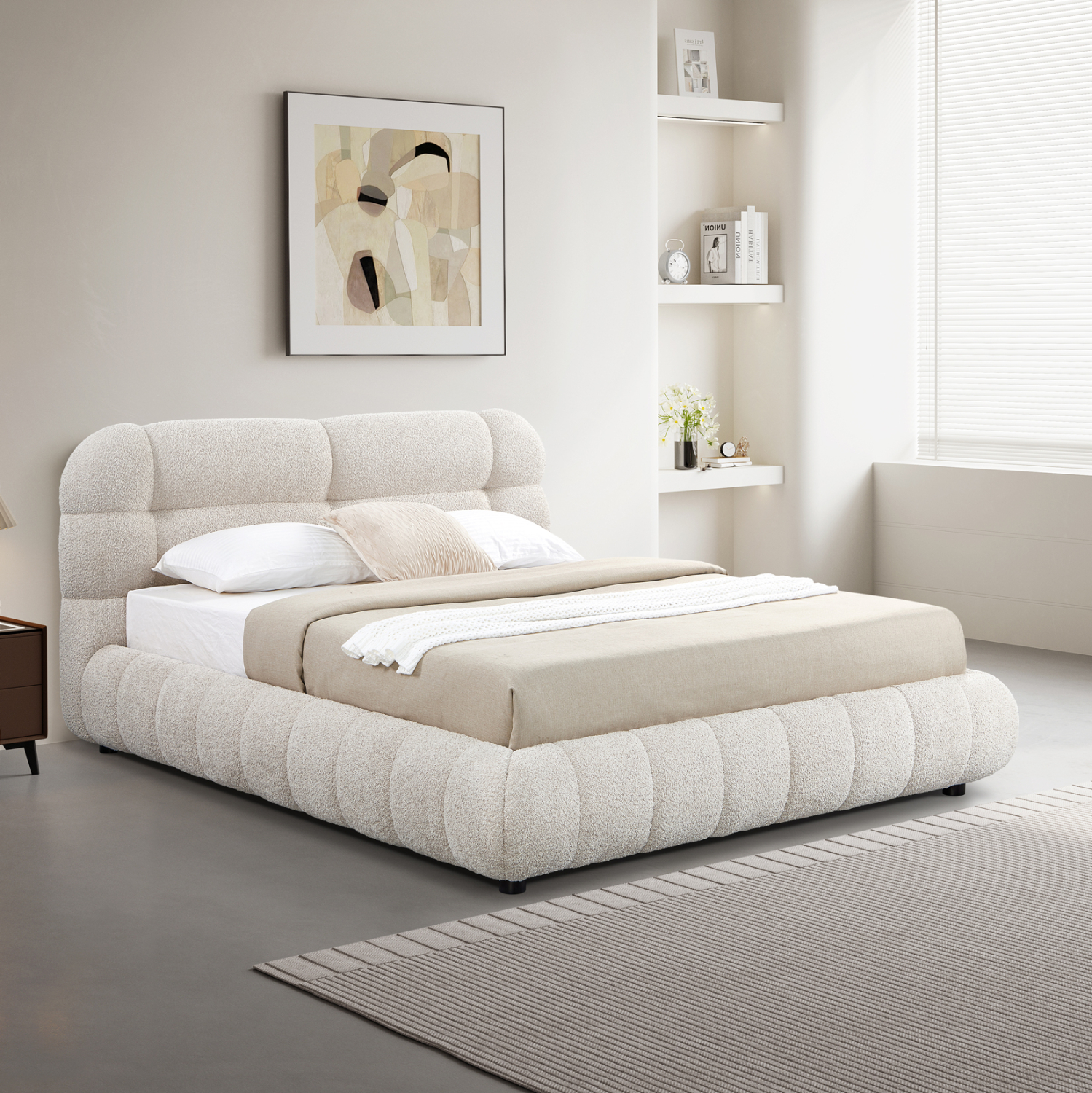 ΚΡΕΒΑΤΙ ΜΕ ΑΠΟΘ.ΧΩΡΟ MOLEN HM730.03 ΜΠΕΖ ΜΠΟΥΚΛΕ ΥΦΑΣΜΑ--ΓΙΑ ΣΤΡΩΜΑ 160x200εκ 2