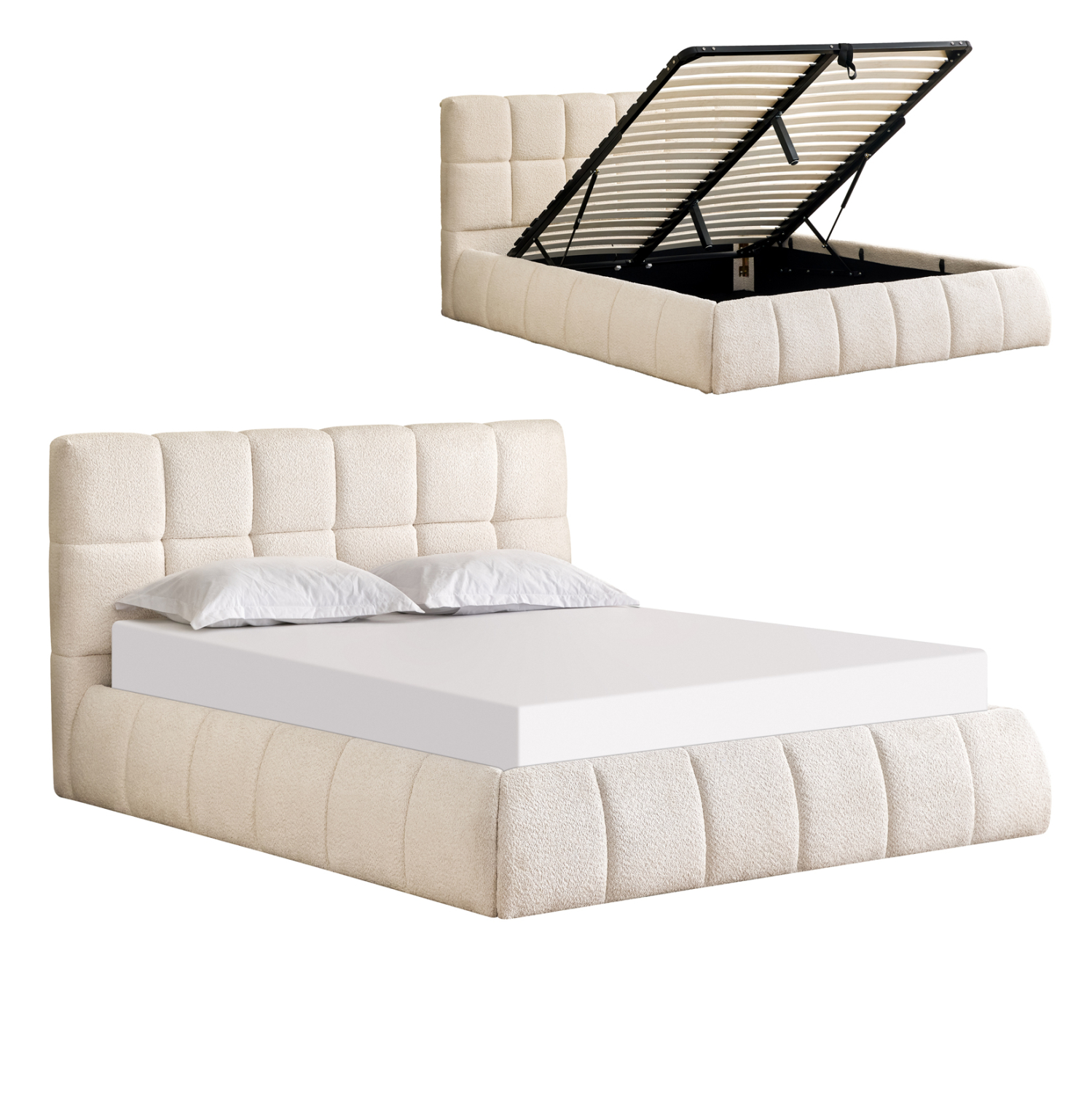 ΚΡΕΒΑΤΙ ΔΙΠΛΟ EDDY HM731.03 ΜΠΕΖ ΜΠΟΥΚΛΕ &amp; ΑΠΟΘΗΚΕΥΤΙΚΟΣ ΧΩΡΟΣ ΓΙΑ  ΣΤΡΩΜΑ 160x200εκ 1