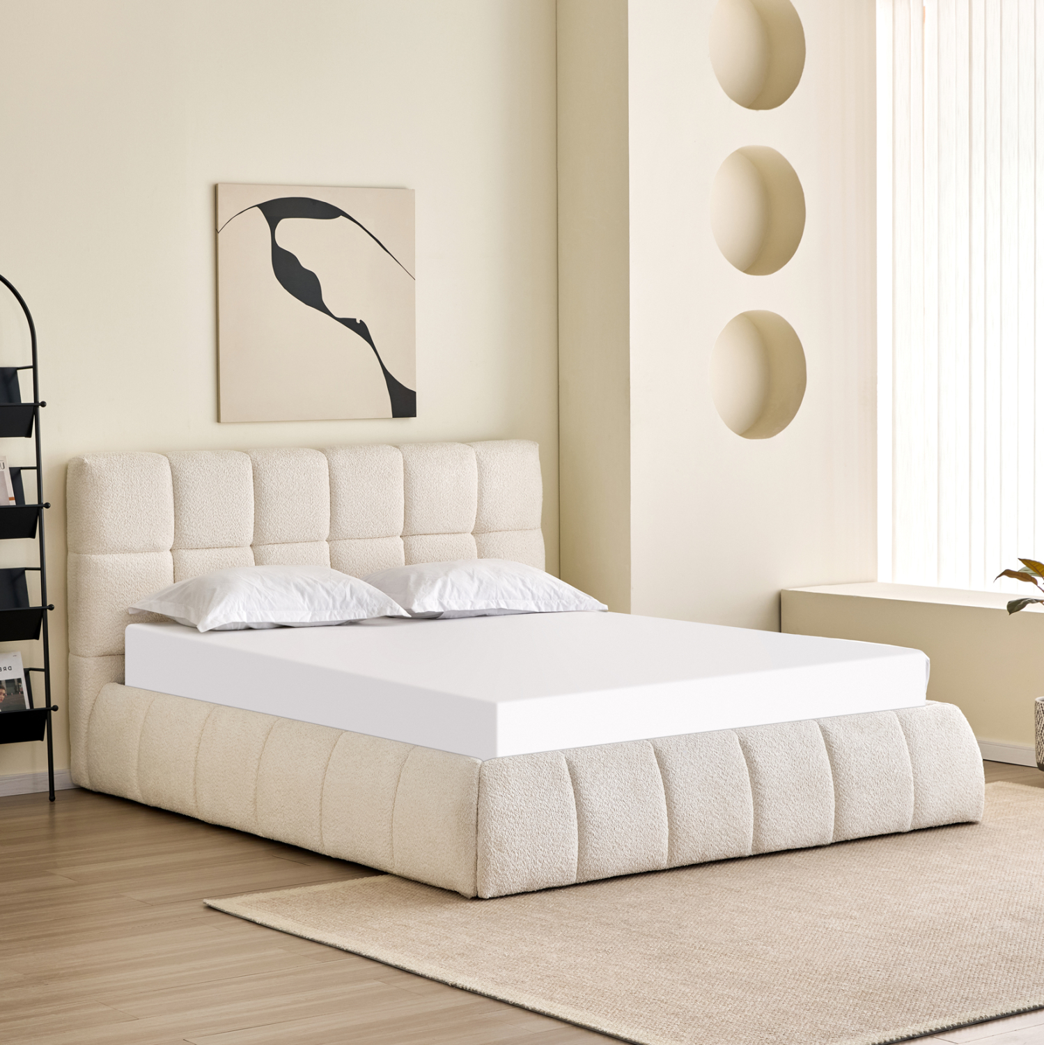 ΚΡΕΒΑΤΙ ΔΙΠΛΟ EDDY HM731.03 ΜΠΕΖ ΜΠΟΥΚΛΕ &amp; ΑΠΟΘΗΚΕΥΤΙΚΟΣ ΧΩΡΟΣ ΓΙΑ  ΣΤΡΩΜΑ 160x200εκ 2