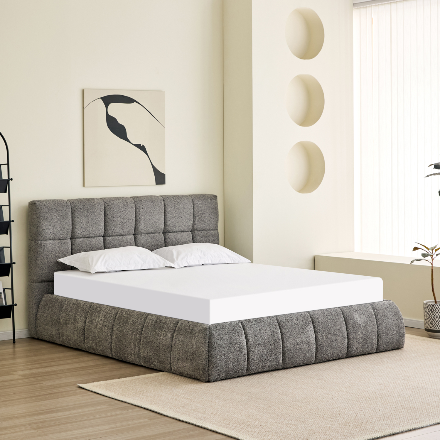 ΚΡΕΒΑΤΙ ΔΙΠΛΟ EDDY HM731.01 ΓΚΡΙ ΜΠΟΥΚΛΕ &amp; ΑΠΟΘΗΚΕΥΤΙΚΟΣ ΧΩΡΟΣ ΓΙΑ ΣΤΡΩΜΑ 160x200εκ 2