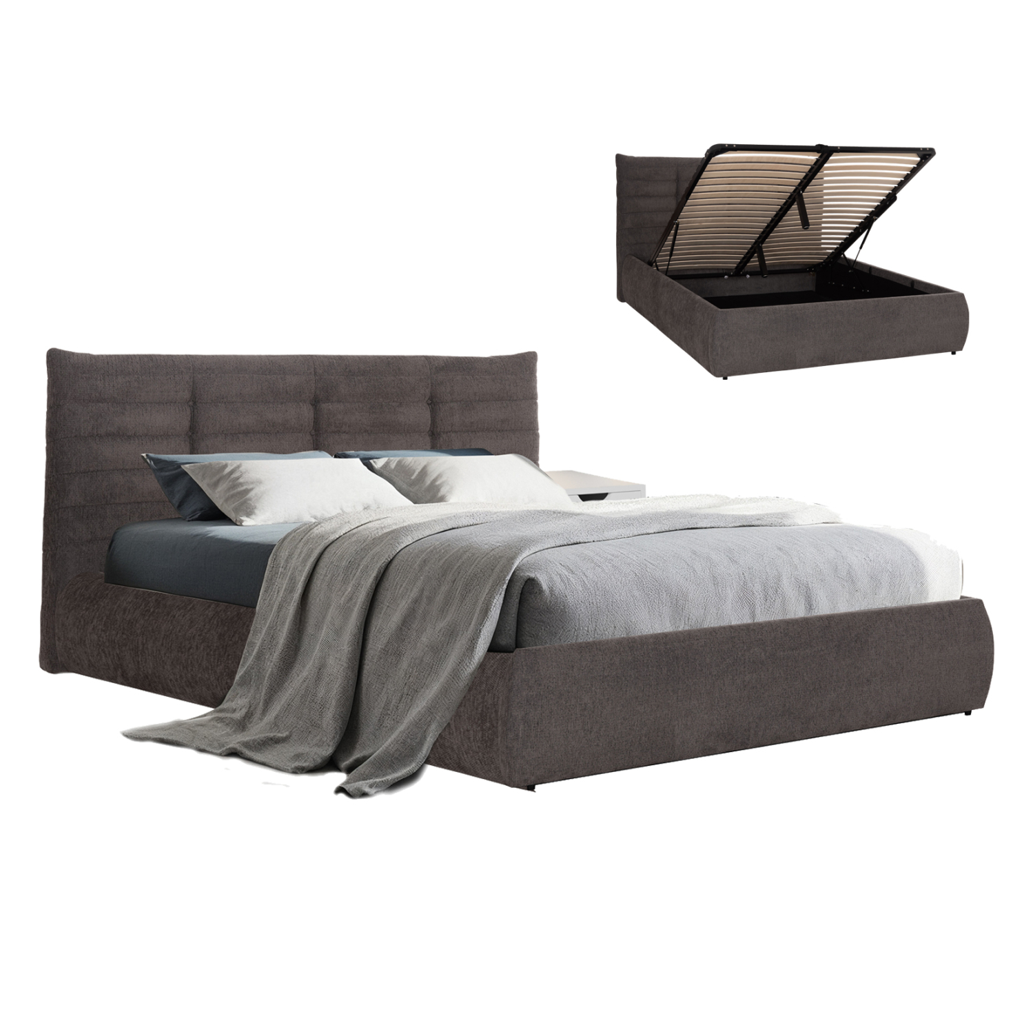 ΚΡΕΒΑΤΙ ΔΙΠΛΟ SANDRA HM732.01 ΓΚΡΙ ΥΦΑΣΜΑ &amp; ΑΠΟΘΗΚΕΥΤΙΚΟΣ ΧΩΡΟΣ ΓΙΑ ΣΤΡΩΜΑ 160x200εκ 1