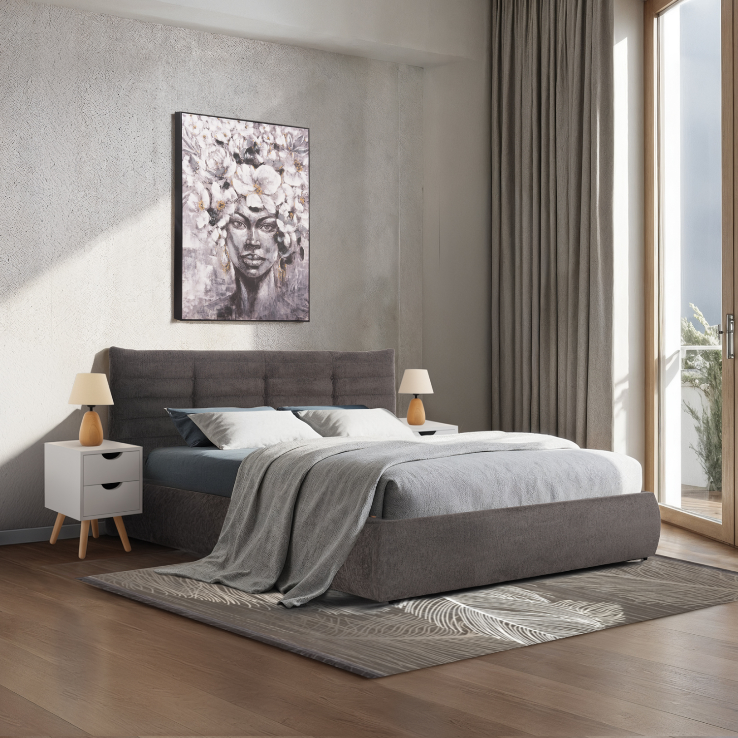 ΚΡΕΒΑΤΙ ΔΙΠΛΟ SANDRA HM732.01 ΓΚΡΙ ΥΦΑΣΜΑ &amp; ΑΠΟΘΗΚΕΥΤΙΚΟΣ ΧΩΡΟΣ ΓΙΑ ΣΤΡΩΜΑ 160x200εκ 2