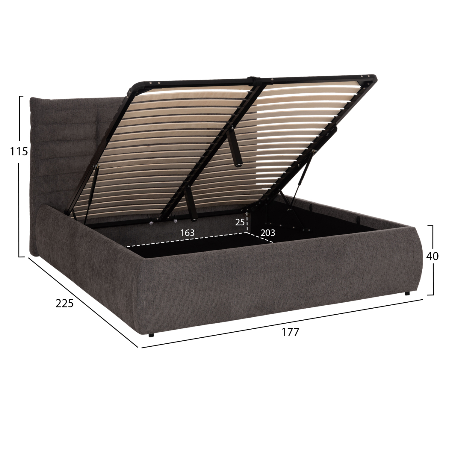 ΚΡΕΒΑΤΙ ΔΙΠΛΟ SANDRA HM732.01 ΓΚΡΙ ΥΦΑΣΜΑ &amp; ΑΠΟΘΗΚΕΥΤΙΚΟΣ ΧΩΡΟΣ ΓΙΑ ΣΤΡΩΜΑ 160x200εκ 3