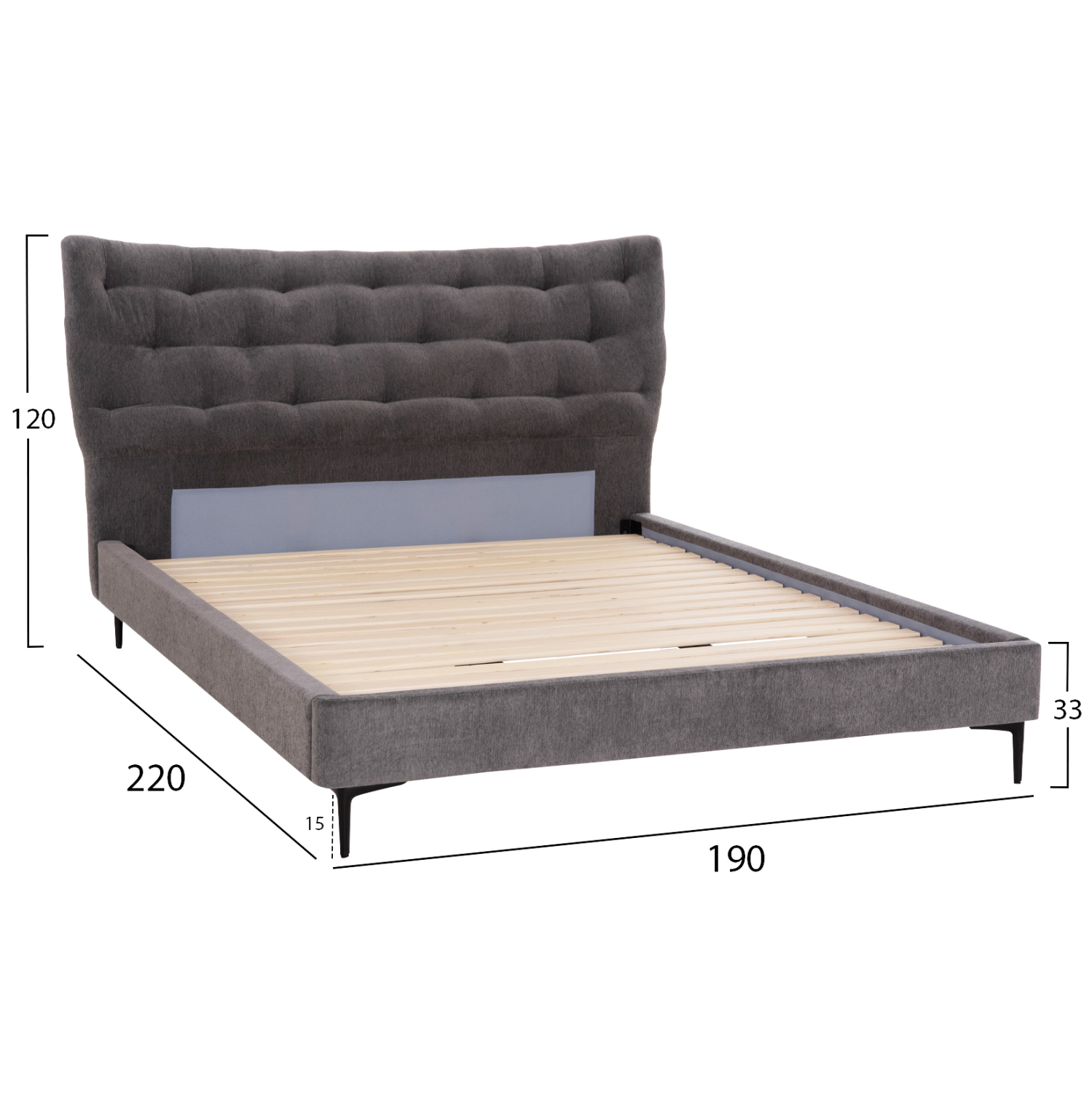 ΚΡΕΒΑΤΙ ΔΙΠΛΟ JILL HM737.01 ΥΦΑΣΜΑ ΣΕ ΓΚΡΙ--ΓΙΑ ΣΤΡΩΜΑ 160x200εκ. 2