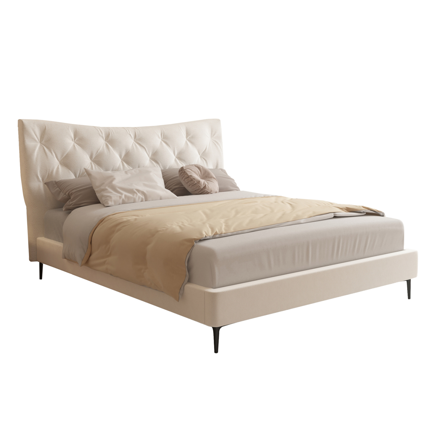 ΚΡΕΒΑΤΙ ΔΙΠΛΟ JILL HM737.03 ΥΦΑΣΜΑ ΣΕ ΜΠΕΖ--ΓΙΑ ΣΤΡΩΜΑ 160x200εκ. 1