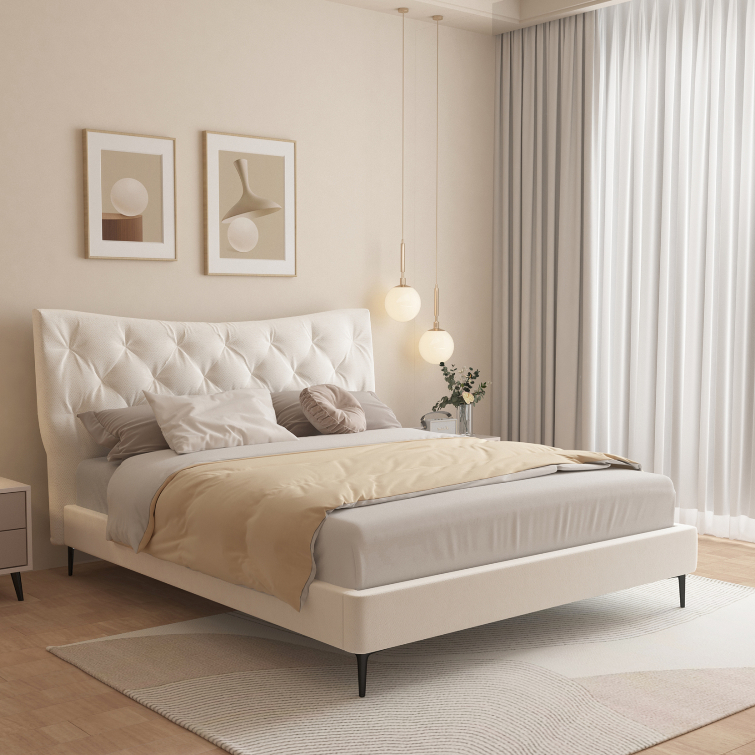 ΚΡΕΒΑΤΙ ΔΙΠΛΟ JILL HM737.03 ΥΦΑΣΜΑ ΣΕ ΜΠΕΖ--ΓΙΑ ΣΤΡΩΜΑ 160x200εκ. 2