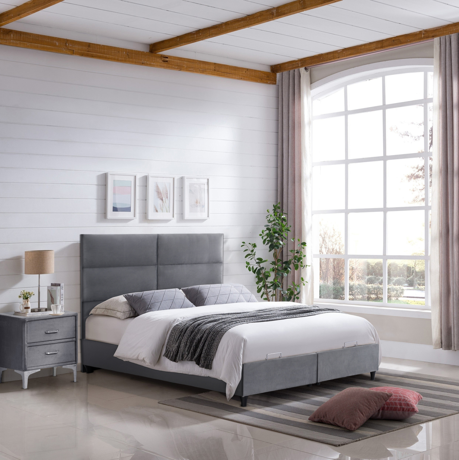 ΚΡΕΒΑΤΙ MILO ΜΕ ΑΠΟΘ.ΧΩΡΟ HM738.10 ΓΚΡΙ ΒΕΛΟΥΔΟ-- ΓΙΑ ΣΤΡΩΜΑ 140x200εκ 2