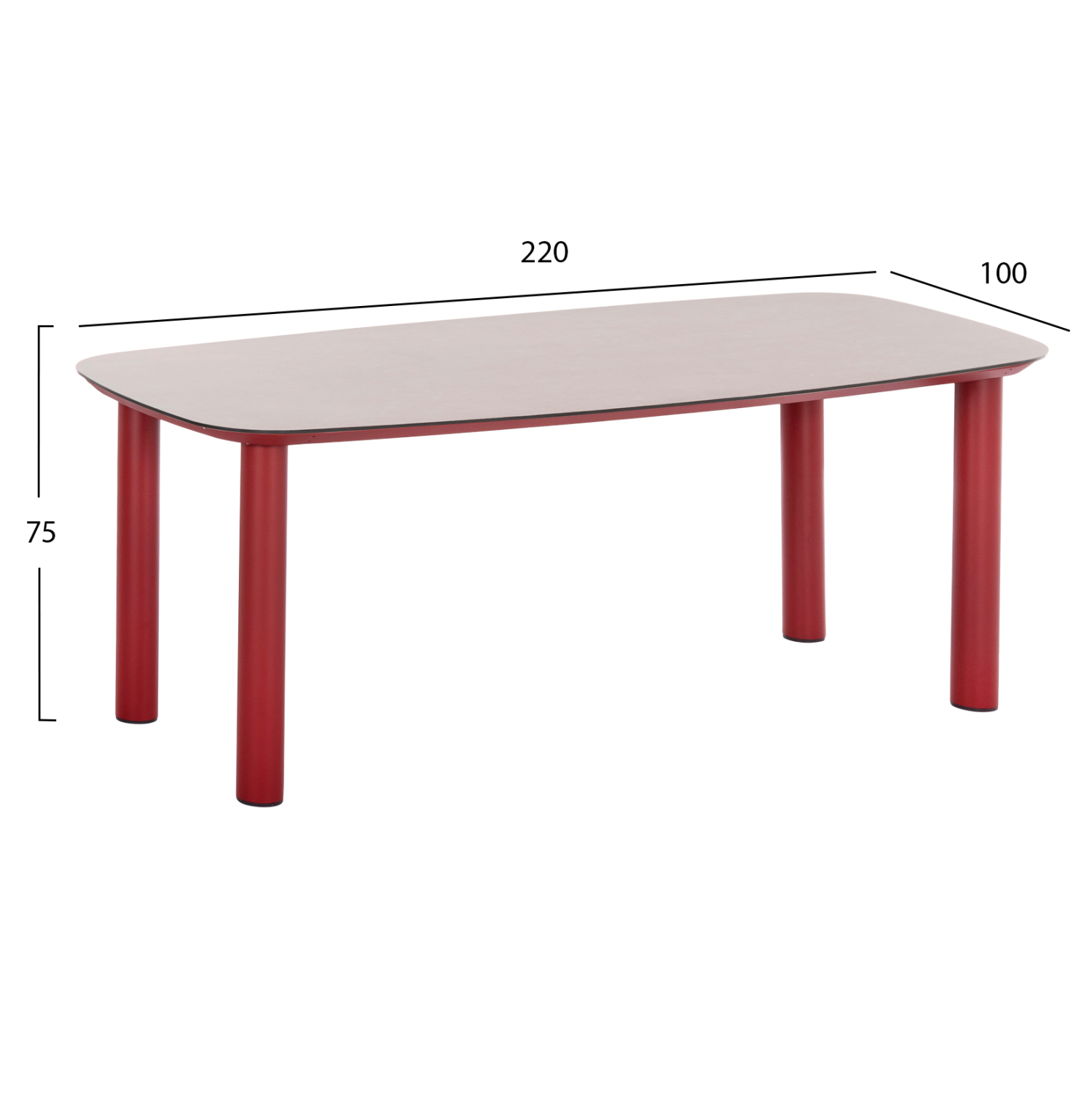 ΤΡΑΠΕΖΙ DOSUN HM6202.05 KOKKINO ΑΛΟΥΜΙΝΙΟ-3D PRINT ΓΥΑΛΙ ΓΚΡΙ-ΚΕΡΑΜΙΚΟ LOOK 220x100x75Υεκ 2