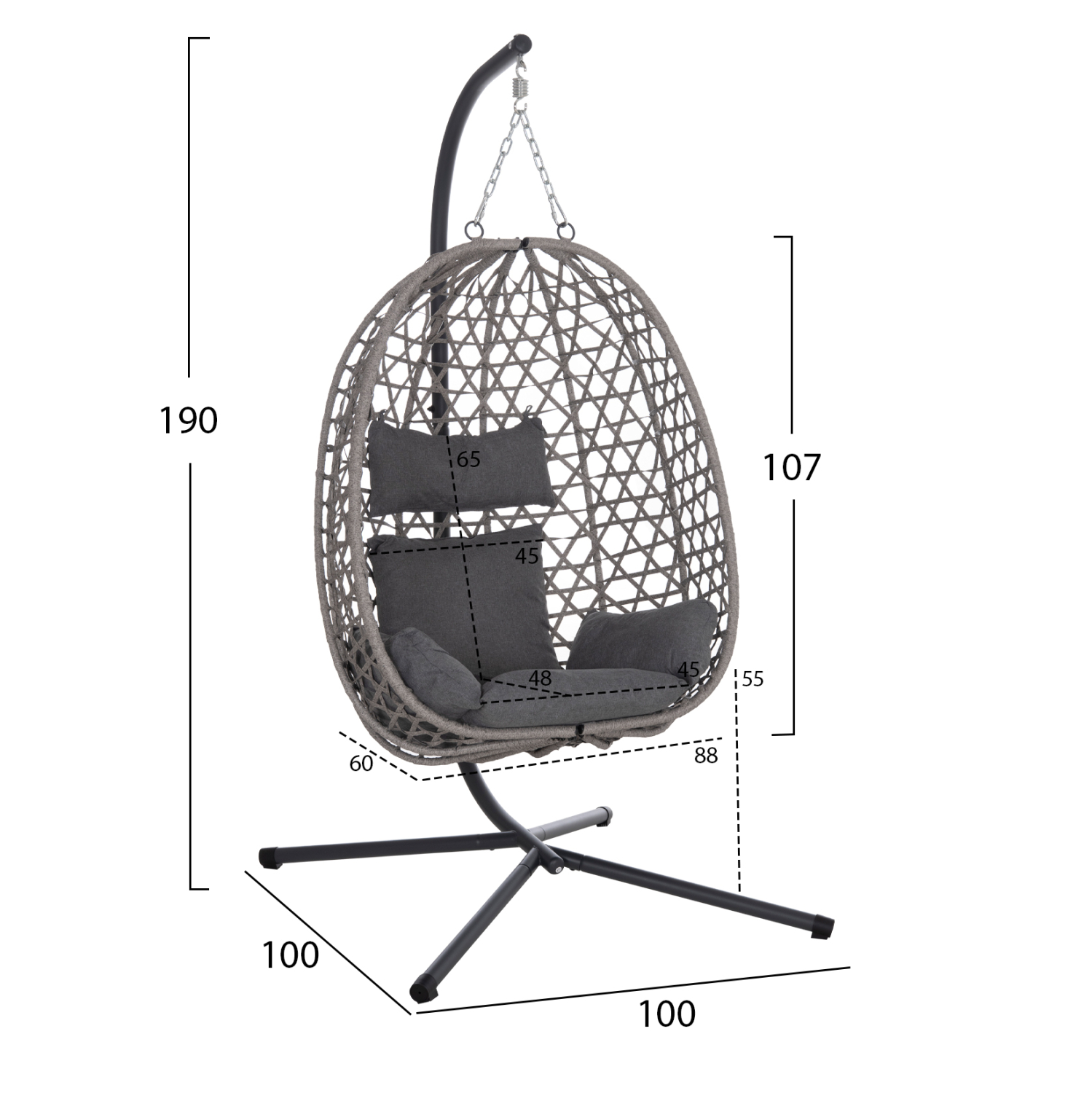ΚΡΕΜΑΣΤΗ ΦΩΛΙΑ NESTA HM6468.01 ΓΚΡΙ ΜΕΤΑΛΛΟ &amp; P.E.RATTAN 100x100x190Υεκ. 2
