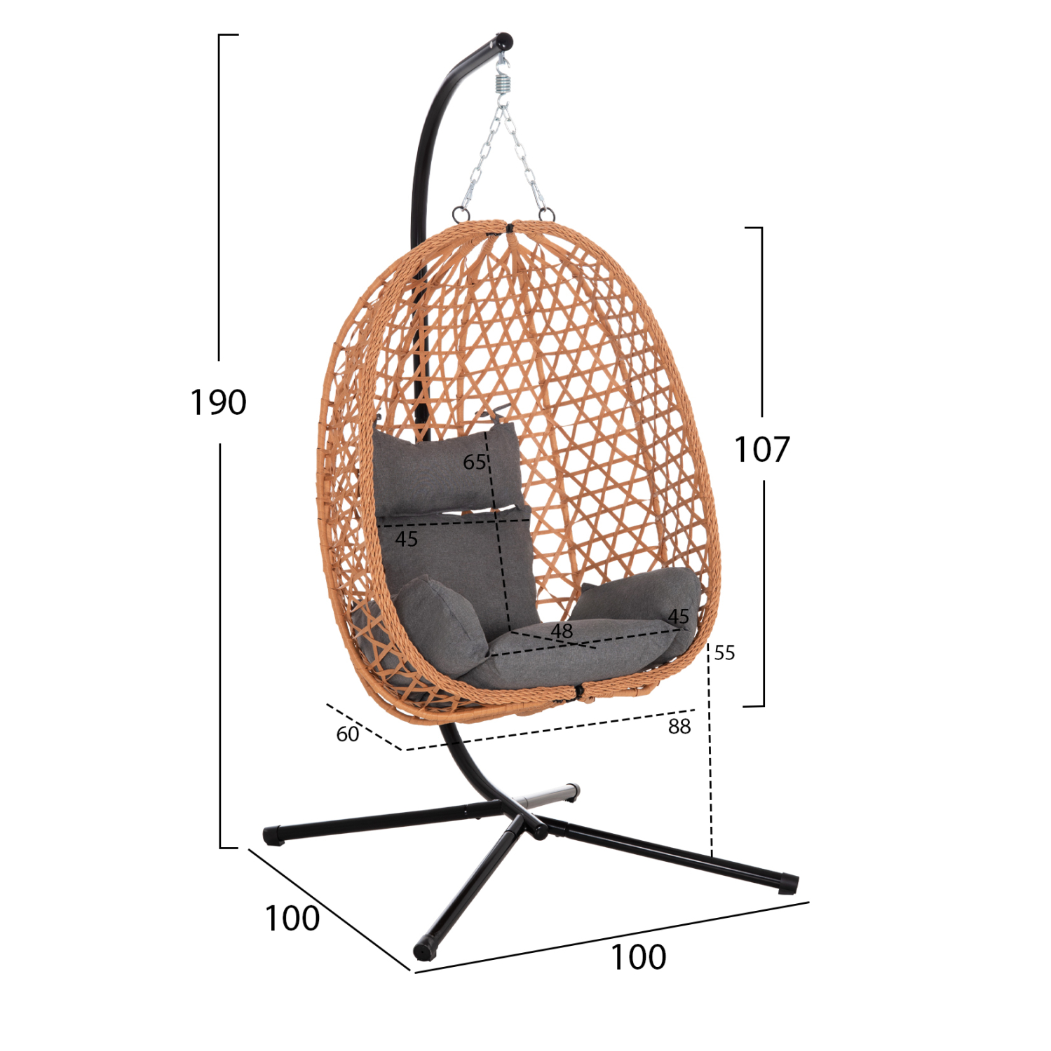 ΚΡΕΜΑΣΤΗ ΦΩΛΙΑ NESTA HM6468.05 ΜΑΥΡΟ ΜΕΤΑΛΛΟ--ΚΑΦΕ P.E.RATTAN 100x100x190Υεκ. 2