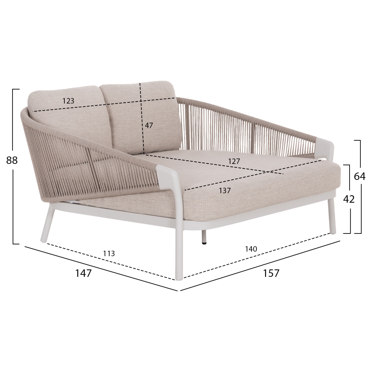 DAYBED ΣΕΙΡΑ XANTION HM6474.02 ΛΕΥΚΟ ΑΛΟΥΜΙΝΙΟ--ΣΧΟΙΝΙ--OLEFIN 157x147x88Υεκ 2