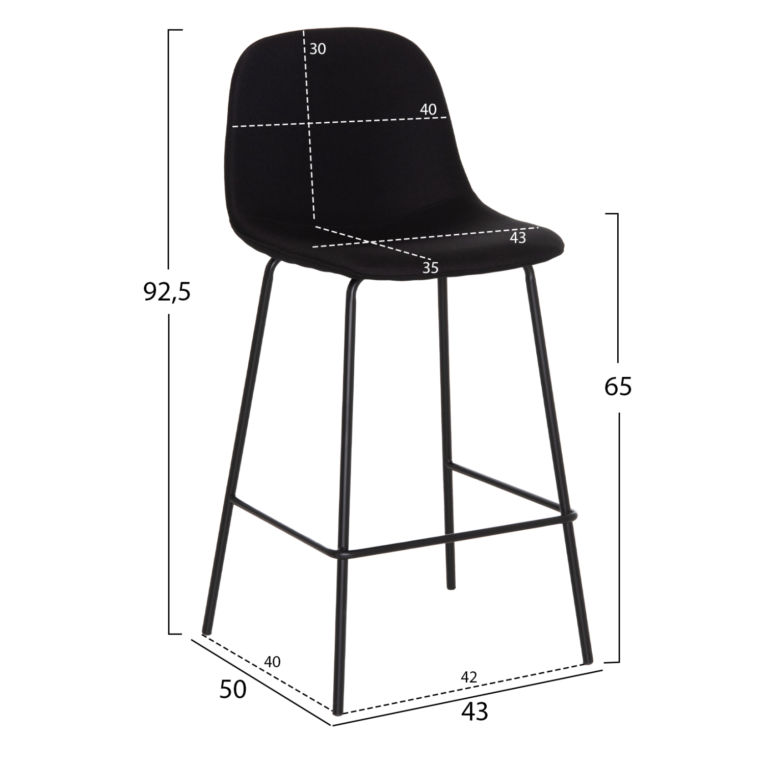 ΣΚΑΜΠΟ ΜΠΑΡ VINCENT HM9298.24 ΜΕΣΑΙΟΥ ΥΨΟΥΣ-ΜΑΥΡΟ ΥΦΑΣΜΑ-ΜΕΤΑΛΛΙΚΑ ΠΟΔΙΑ 43x50x92,5Υεκ 2