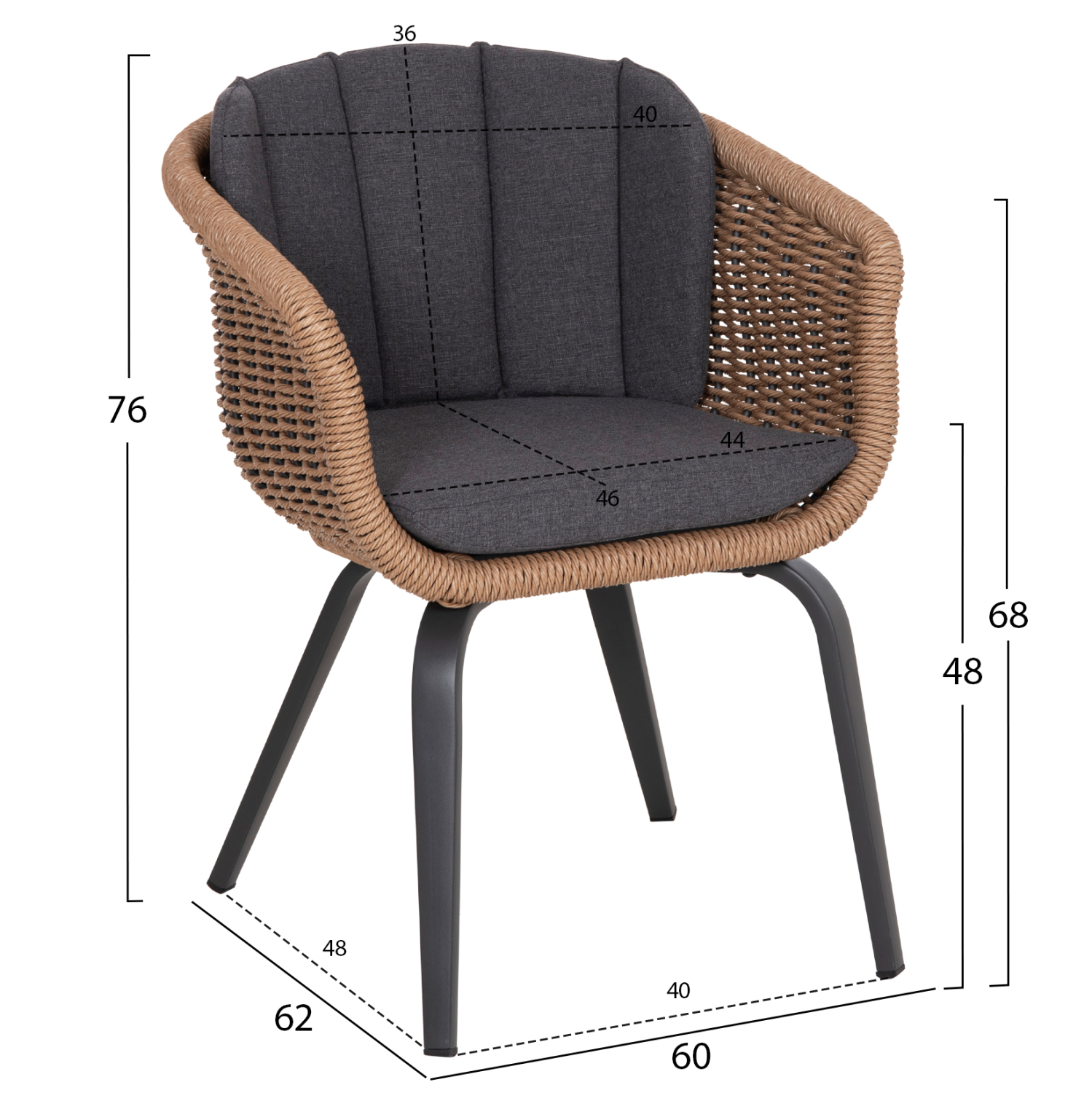 ΠΟΛΥΘΡΟΝΑ VICTUS HM6559.01 ΑΛΟΥΜΙΝΙΟ &amp; OLEFIN ΓΚΡΙ-TWIST WICKER 60x62x76Yεκ 2
