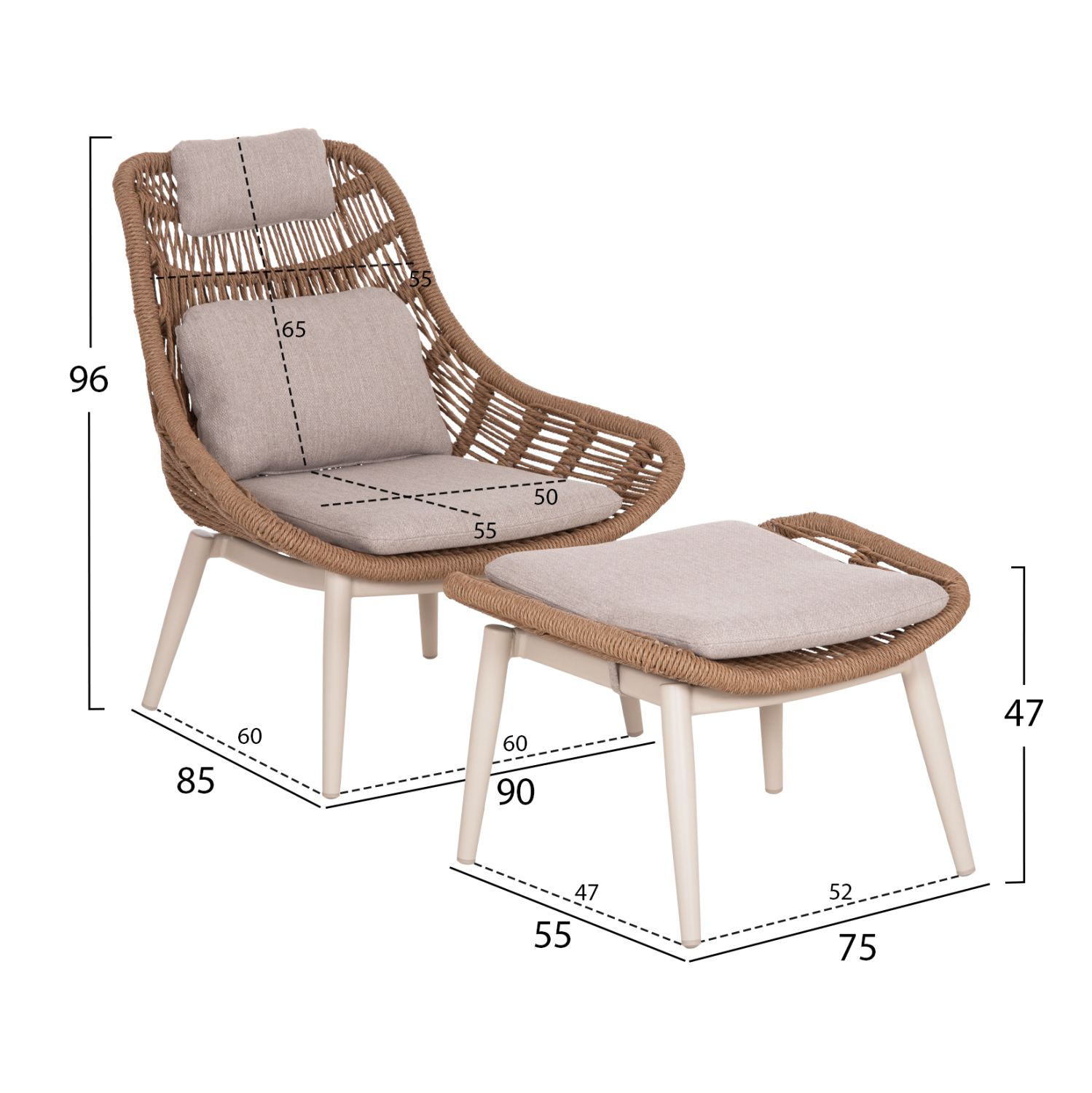 ΠΟΛΥΘΡΟΝΑ LOUNGE ΜΕ ΥΠΟΠΟΔΙΟ REMVAZZO HM6561.02 ΑΛΟΥΜΙΝΙΟ ΜΠΕΖ--WICKER 90x85x96Υεκ 2