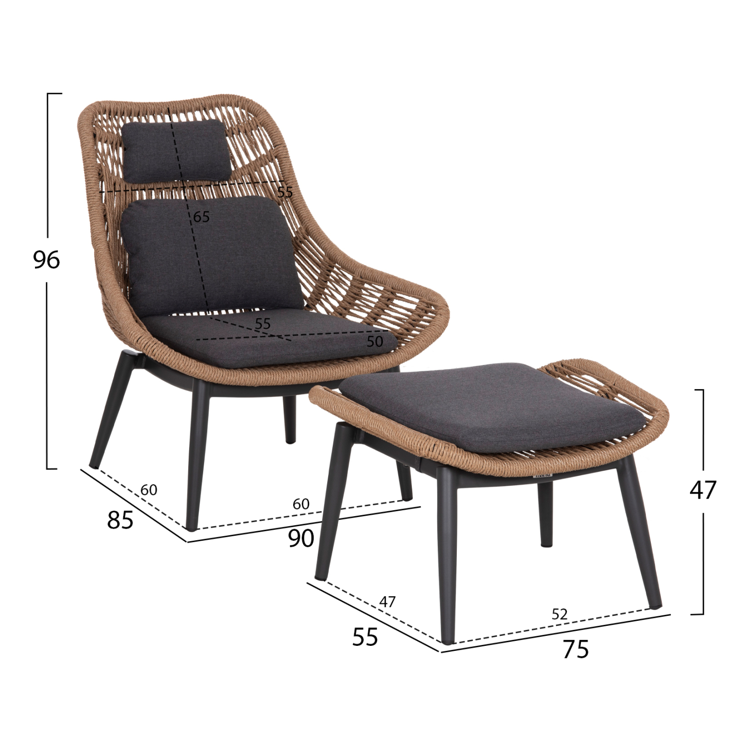 ΠΟΛΥΘΡΟΝΑ LOUNGE ΜΕ ΥΠΟΠΟΔΙΟ REMVAZZO HM6561.01 ΑΛΟΥΜΙΝΙΟ ΓΚΡΙ--WICKER 90x85x96Υεκ 2