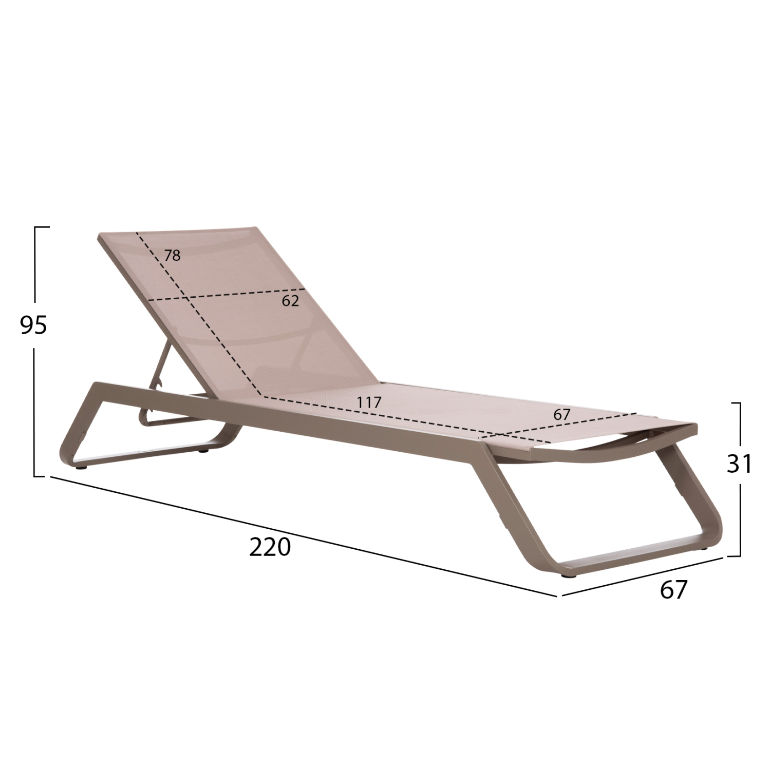 ΞΑΠΛΩΣΤΡΑ ΑΛΟΥΜΙΝΙΟΥ MARIMAR HM6562.03 ΣΚΕΛΕΤΟΣ TAUPE &amp; TEXTILENE ΜΠΕΖ 220x67.5x31.5Υεκ 2