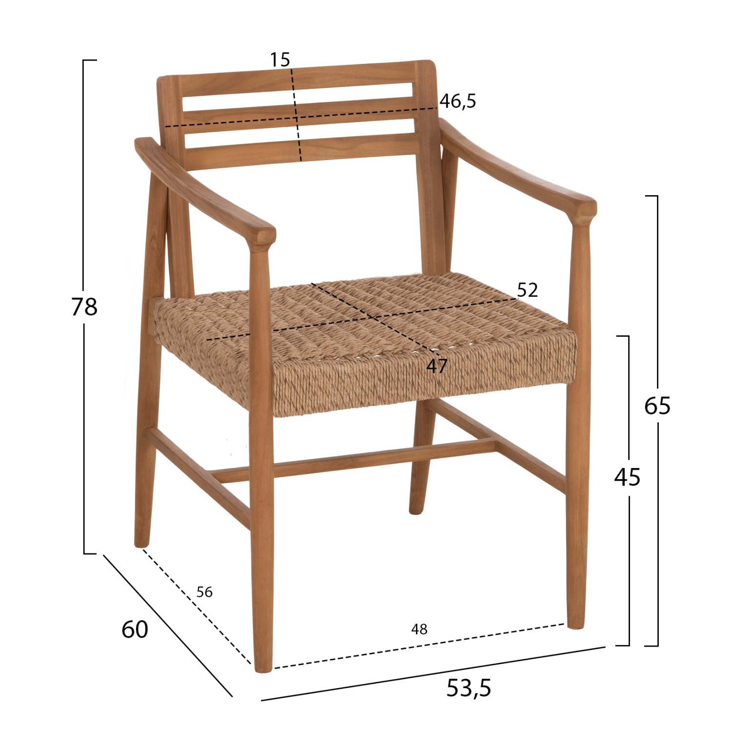 ΠΟΛΥΘΡΟΝΑ ΤΡΑΠΕΖΑΡΙΑΣ ROBIN HM18351 ΞΥΛΟ TEAK &amp; ΣΧΟΙΝΙ VIRO ΦΥΣΙΚΟ 53,5x60x78Υεκ 2