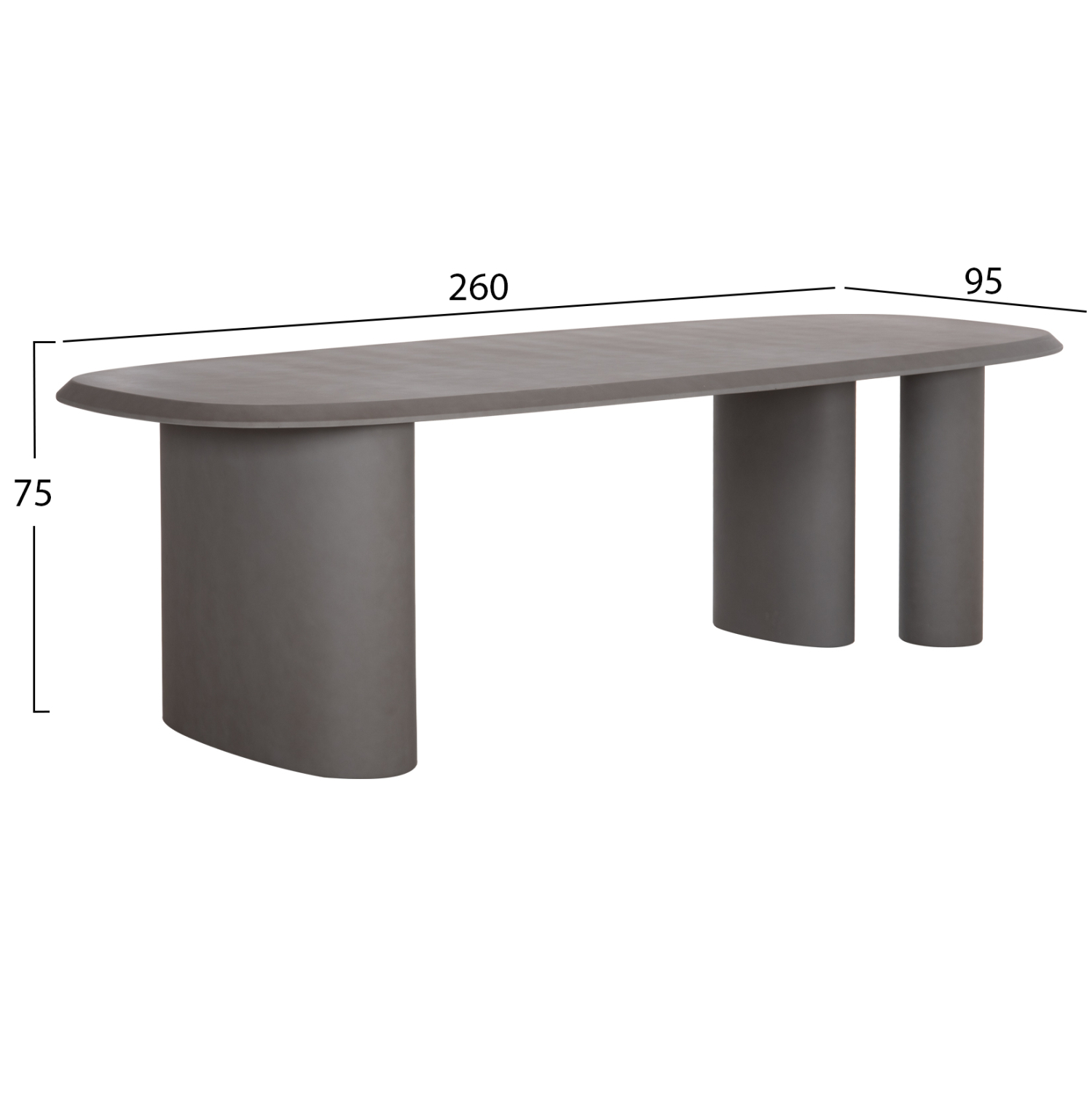 ΤΡΑΠΕΖΙ ΤΡΑΠΕΖΑΡΙΑΣ FIBER CEMENT ΟΒΑΛ GLEN HM6598.01 ΓΚΡΙ 260x95x75Υεκ 2