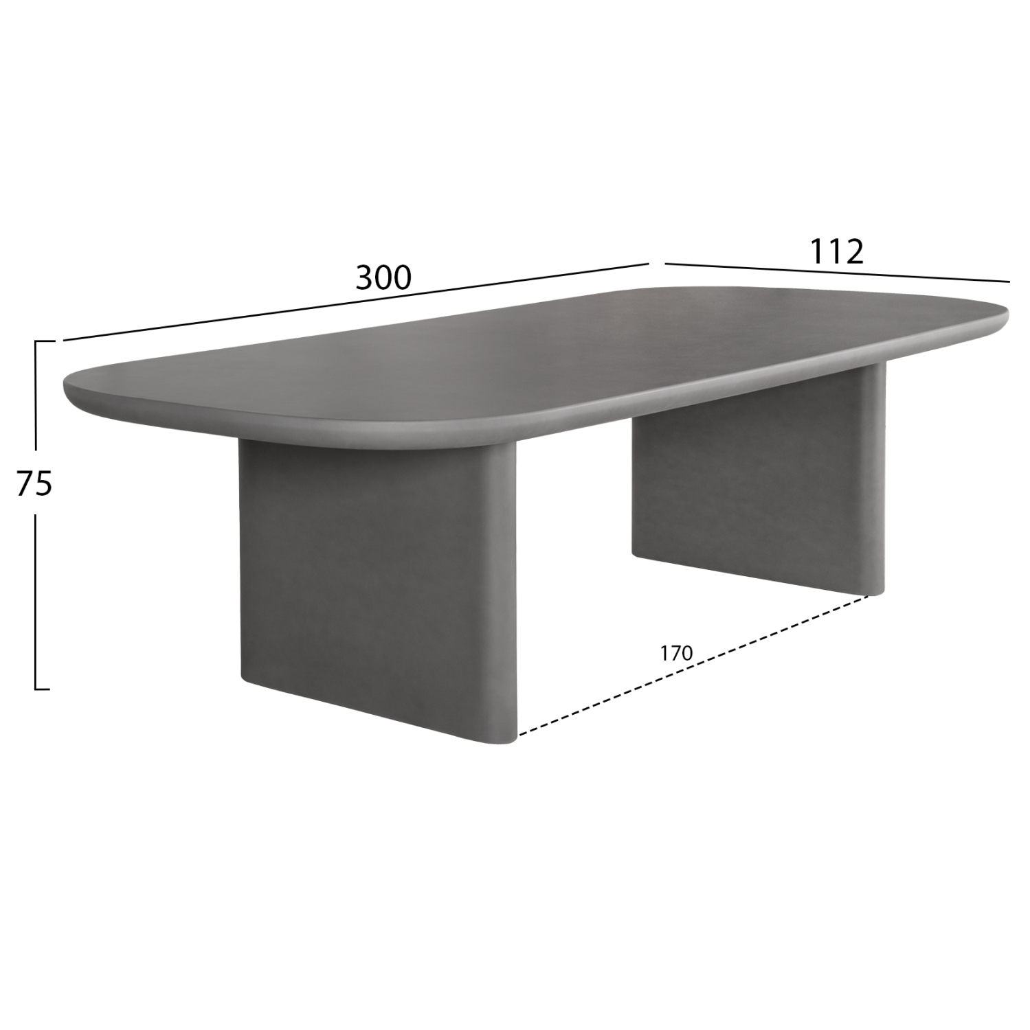 ΤΡΑΠΕΖΙ ΤΡΑΠΕΖΑΡΙΑΣ AZAMI HM6601.01 ΓΚΡΙ FIBER CEMENT 300x112x75Υεκ. 2