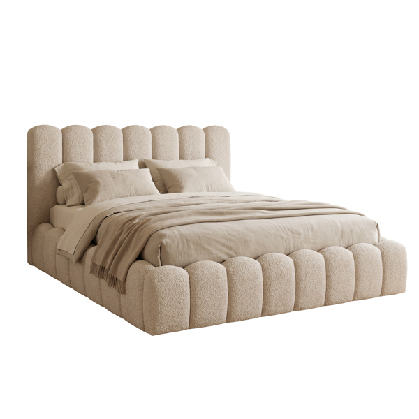 ΚΡΕΒΑΤΙ ΔΙΠΛΟ MARIUS HM759.03 ΜΠΕΖ CHENILLE ΥΦΑΣΜΑ-- ΓΙΑ ΣΤΡΩΜΑ 160x200εκ 1