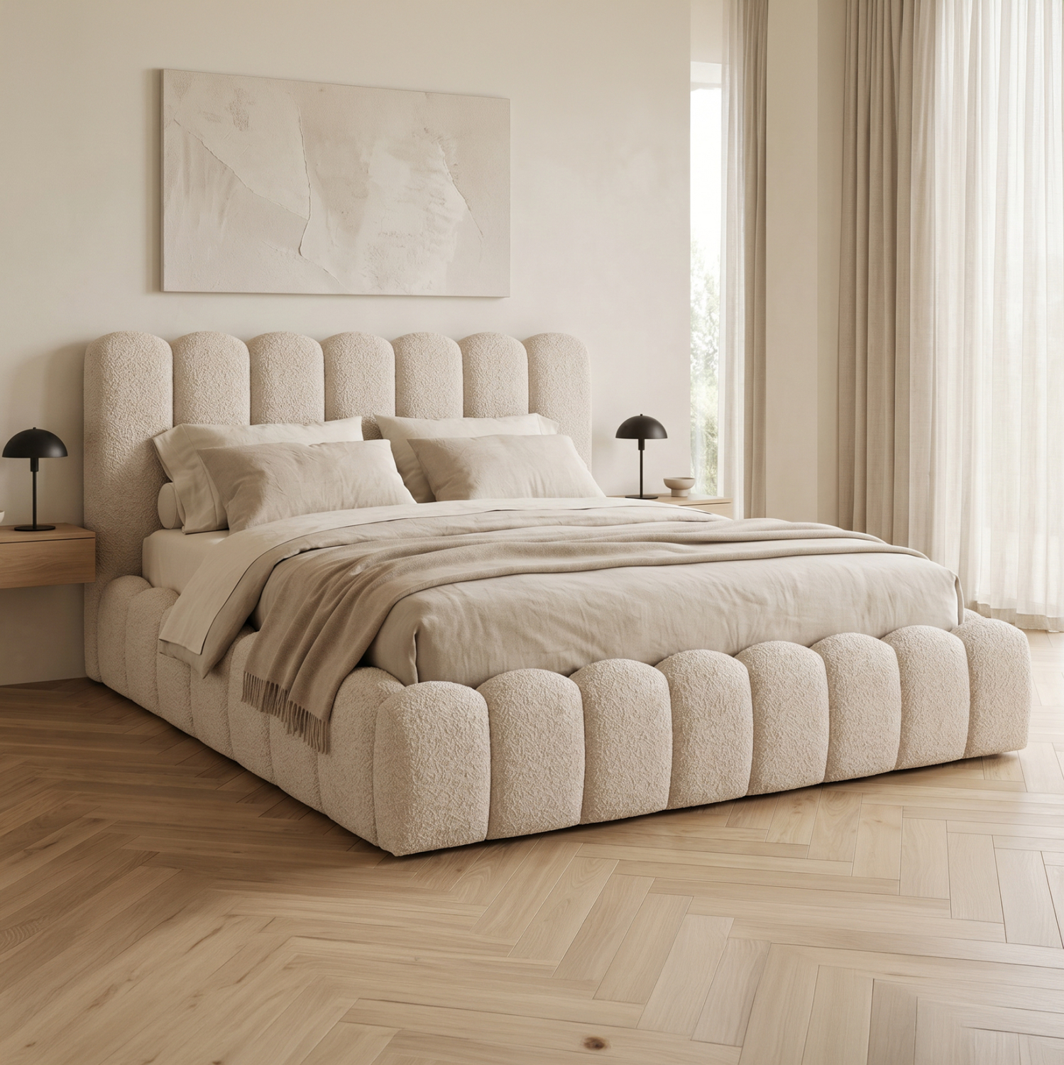 ΚΡΕΒΑΤΙ ΔΙΠΛΟ MARIUS HM759.03 ΜΠΕΖ CHENILLE ΥΦΑΣΜΑ-- ΓΙΑ ΣΤΡΩΜΑ 160x200εκ 2