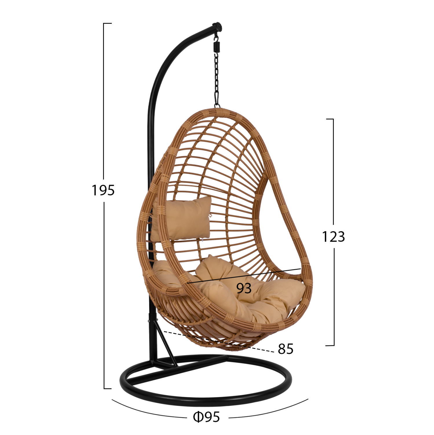 ΚΡΕΜΑΣΤΗ ΠΟΛΥΘΡΟΝΑ ΦΩΛΙΑ CALLIE HM5541.01 ΜΕ WICKER &amp; ΜΑΞΙΛΑΡΙΑ ΜΠΕΖ Φ95Χ195Υ εκ. 2