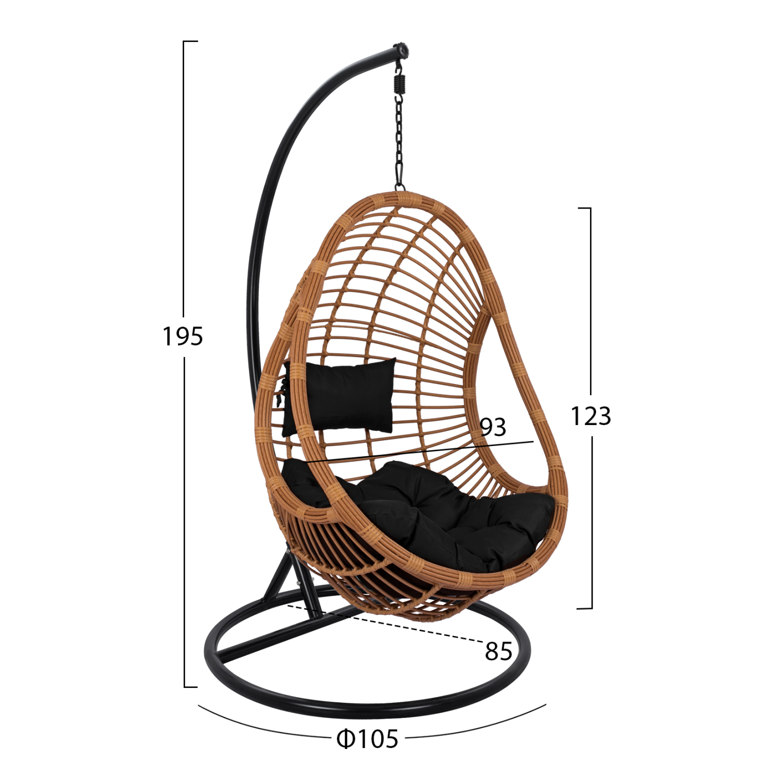 ΚΡΕΜΑΣΤΗ ΠΟΛΥΘΡΟΝΑ ΦΩΛΙΑ CALLIE HM5541.04 ΜΕ ΜΠΕΖ WICKER &amp; ΜΑΥΡΑ ΜΑΞΙΛΑΡΙΑ Φ105Χ195Υ εκ. 2