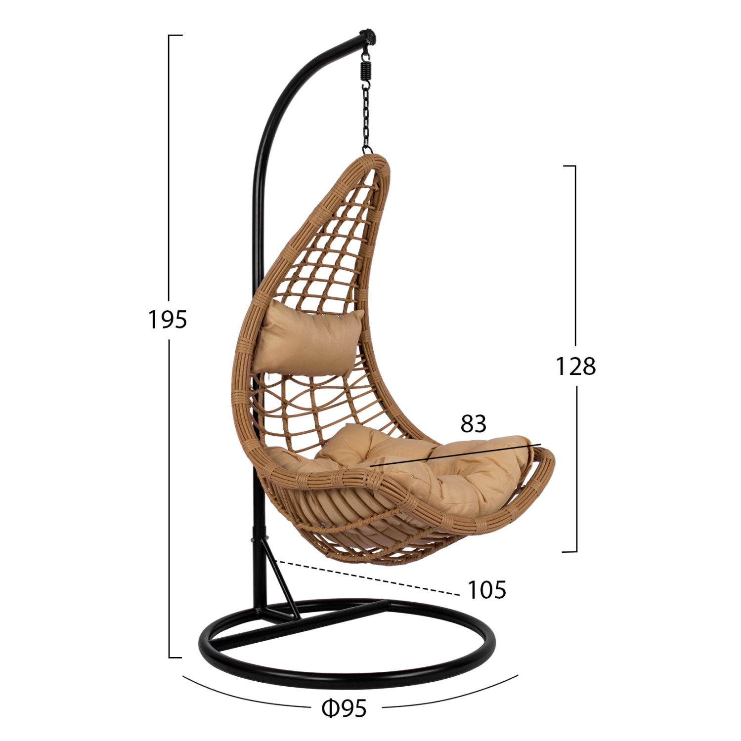 ΚΡΕΜΑΣΤΗ ΦΩΛΙΑ LUCIA HM5676.01 ΜΕ WICKER&amp;ΜΑΞΙΛΑΡΙΑ ΜΠΕΖ-ΜΑΥΡΟ ΜΕΤΑΛΛΟ Φ95Χ195Υεκ. 2