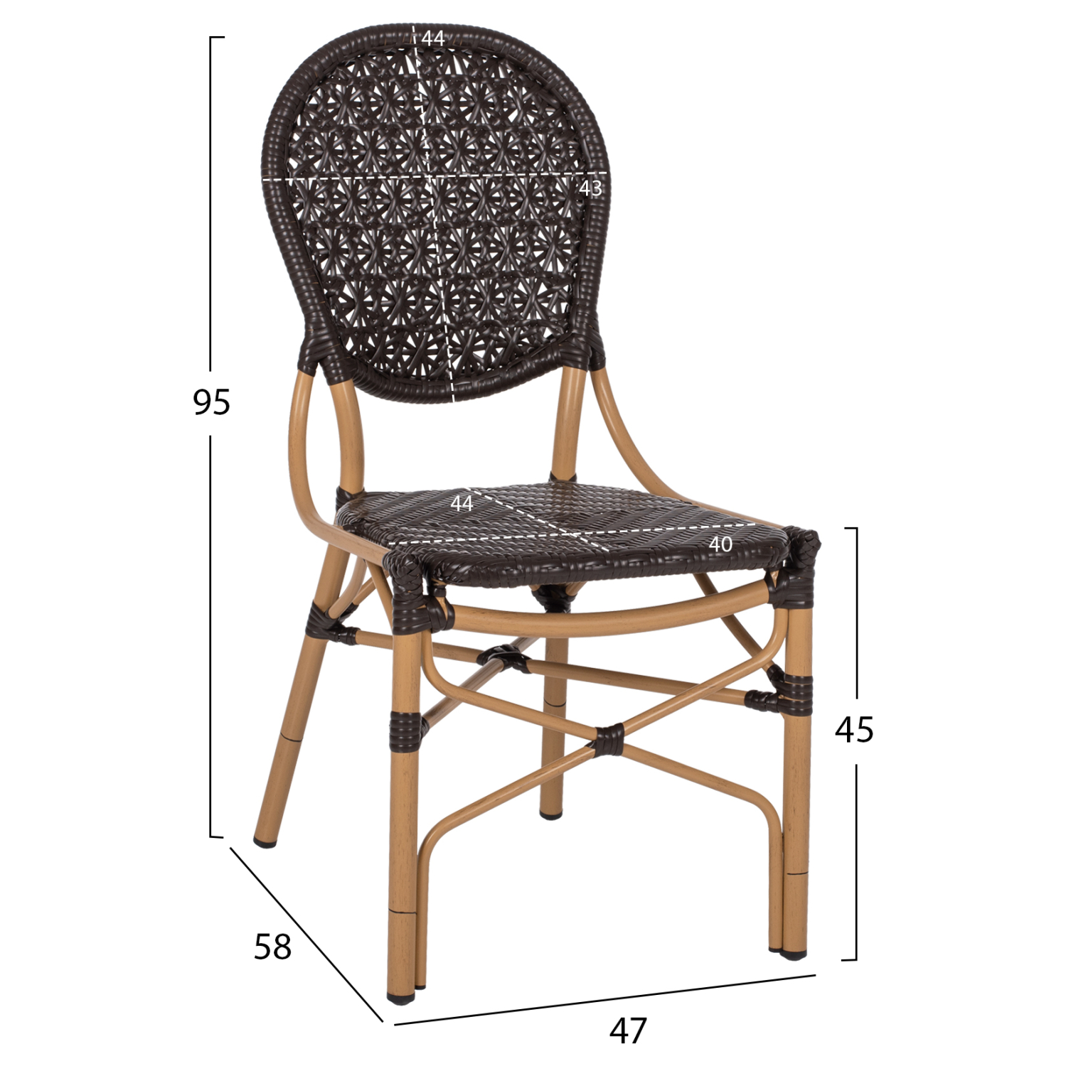 ΚΑΡΕΚΛΑ ΑΛΟΥΜΙΝΙΟΥ BAMBOO LOOK ΜΕ ΚΑΦΕ PE RATTAN HM5925.01 47x58x95Yεκ. 2