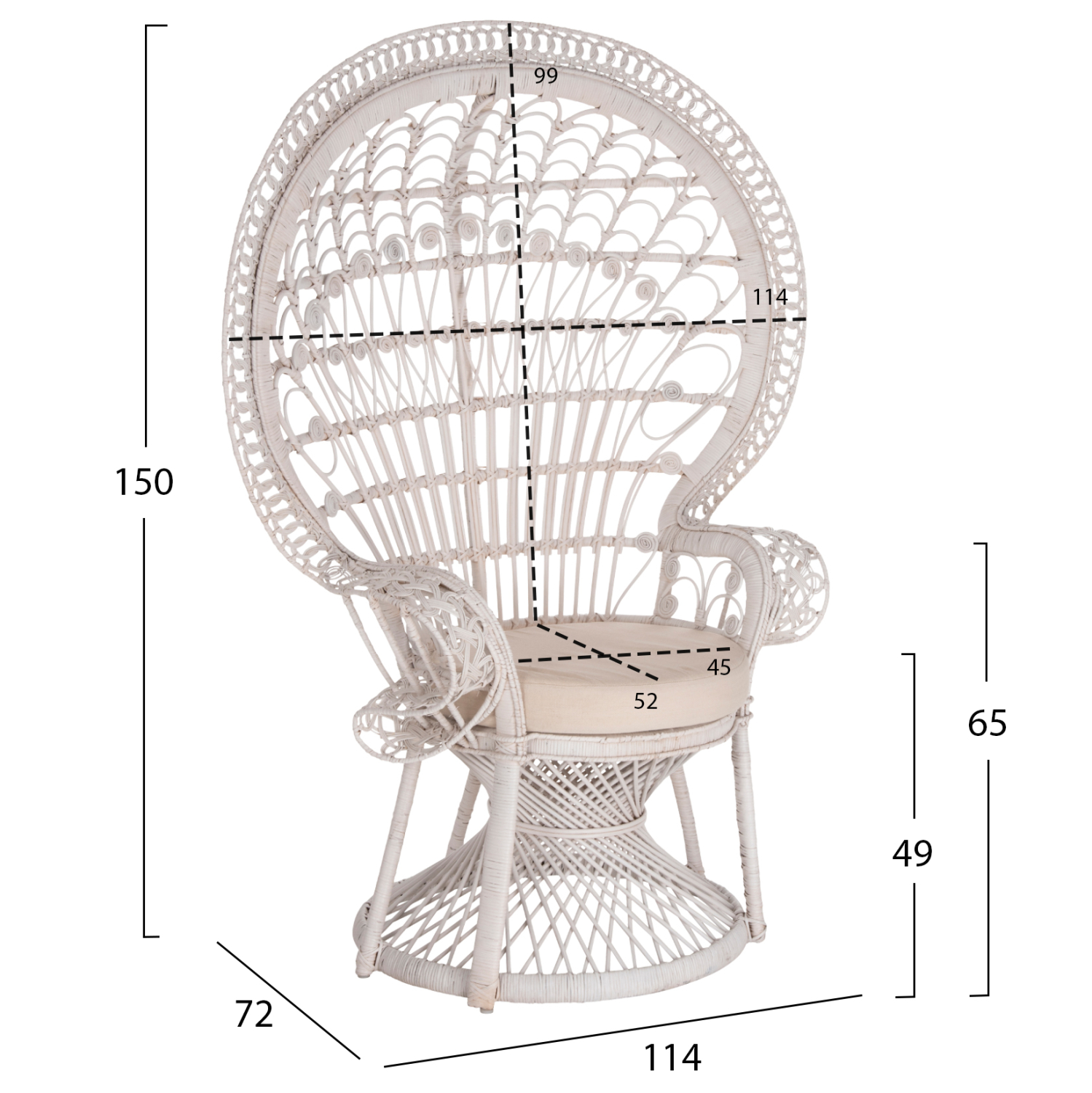 ΠΟΛΥΘΡΟΝΑ ROYAL PEACOCK HM9342.02 RATTAN ΣΕ ΛΕΥΚΟ-ΜΑΞΙΛΑΡΙ ΛΕΥΚΟ 114x72x150Yεκ. 2