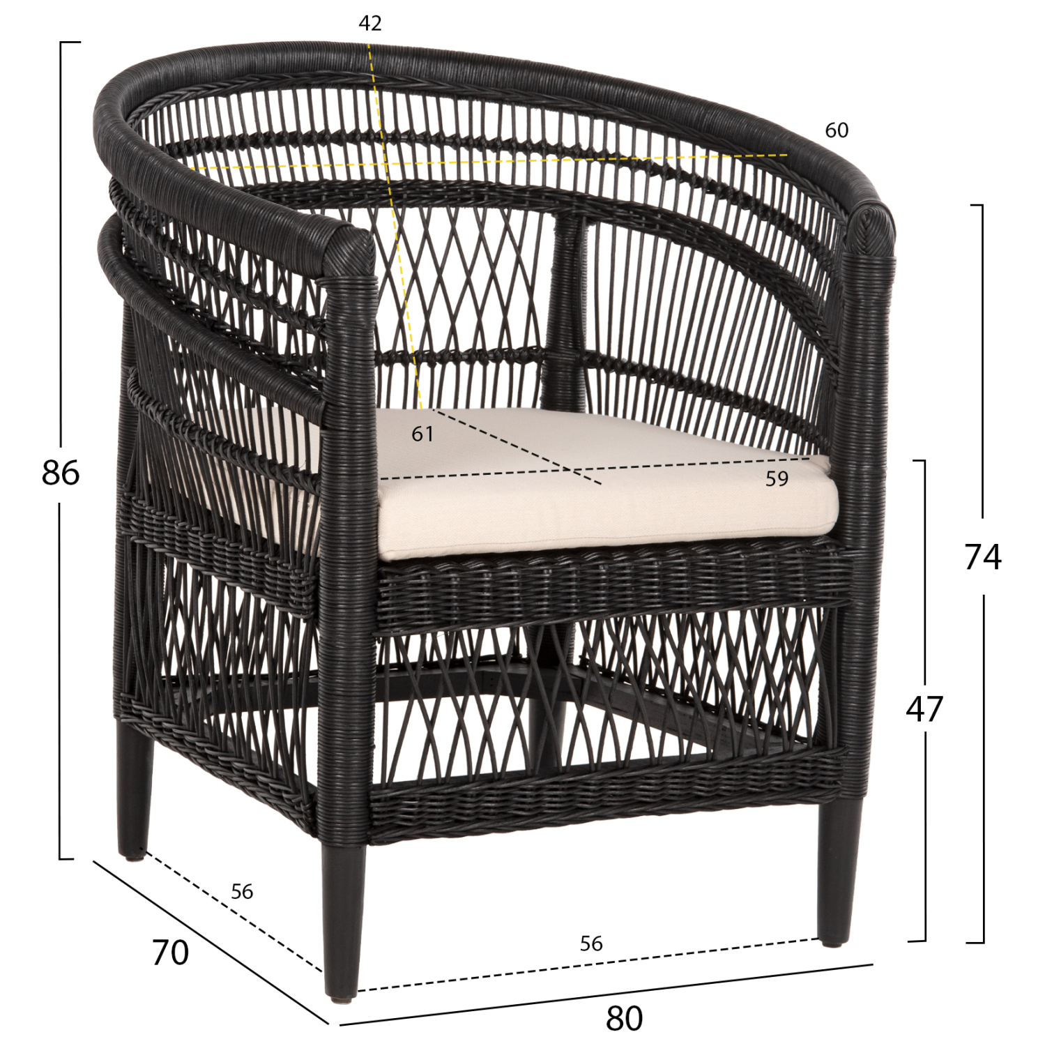ΠΟΛΥΘΡΟΝΑ MALAWI HM9635.03 ΞΥΛΟ ΜΑΟΝΙ ΜΕ RATTAN ΜΑΥΡΟ-ΛΕΥΚΟ ΜΑΞΙΛΑΡΙ 80x70x86Υεκ. 2