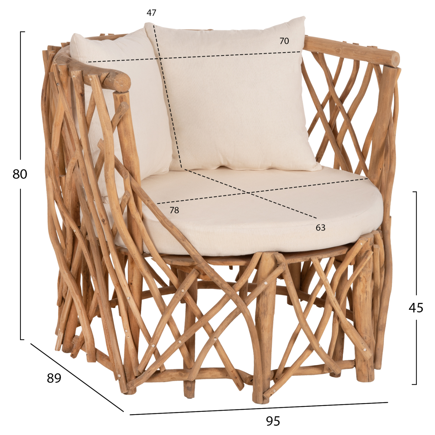 ΠΟΛΥΘΡΟΝΑ ΚΑΑΝ HM5994 ΚΛΑΔΙΑ TEAK ΣΕ ΦΥΣΙΚΟ-ΜΑΞΙΛΑΡΙΑ ΛΕΥΚΑ 95x89x80Υεκ. 2