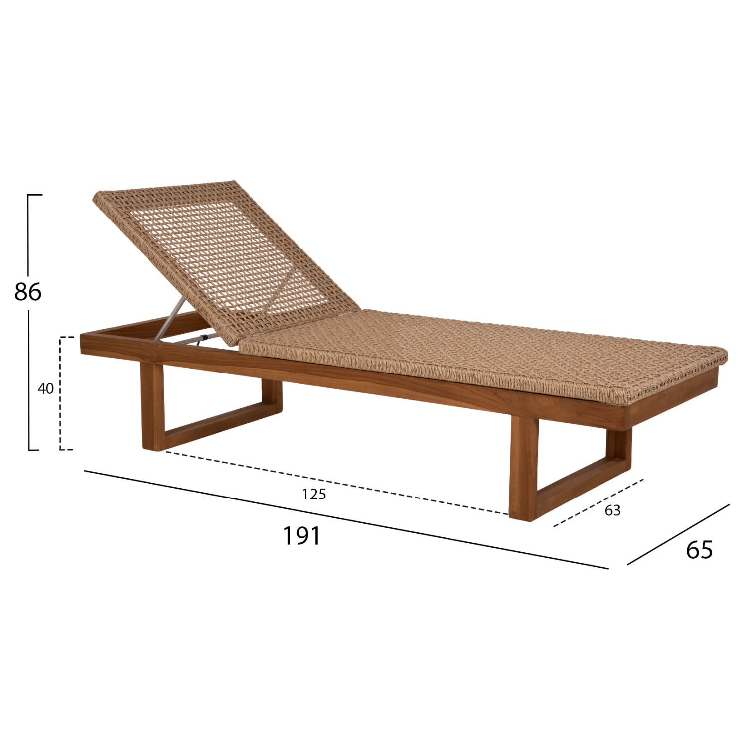 ΞΑΠΛΩΣΤΡΑ PATRON HM5993 TEAK ΞΥΛΟ ΚΑΙ ΣΧΟΙΝΙ VIRO ΣΕ ΠΛΕΞΗ WICKER 191x65x86Yεκ. 2