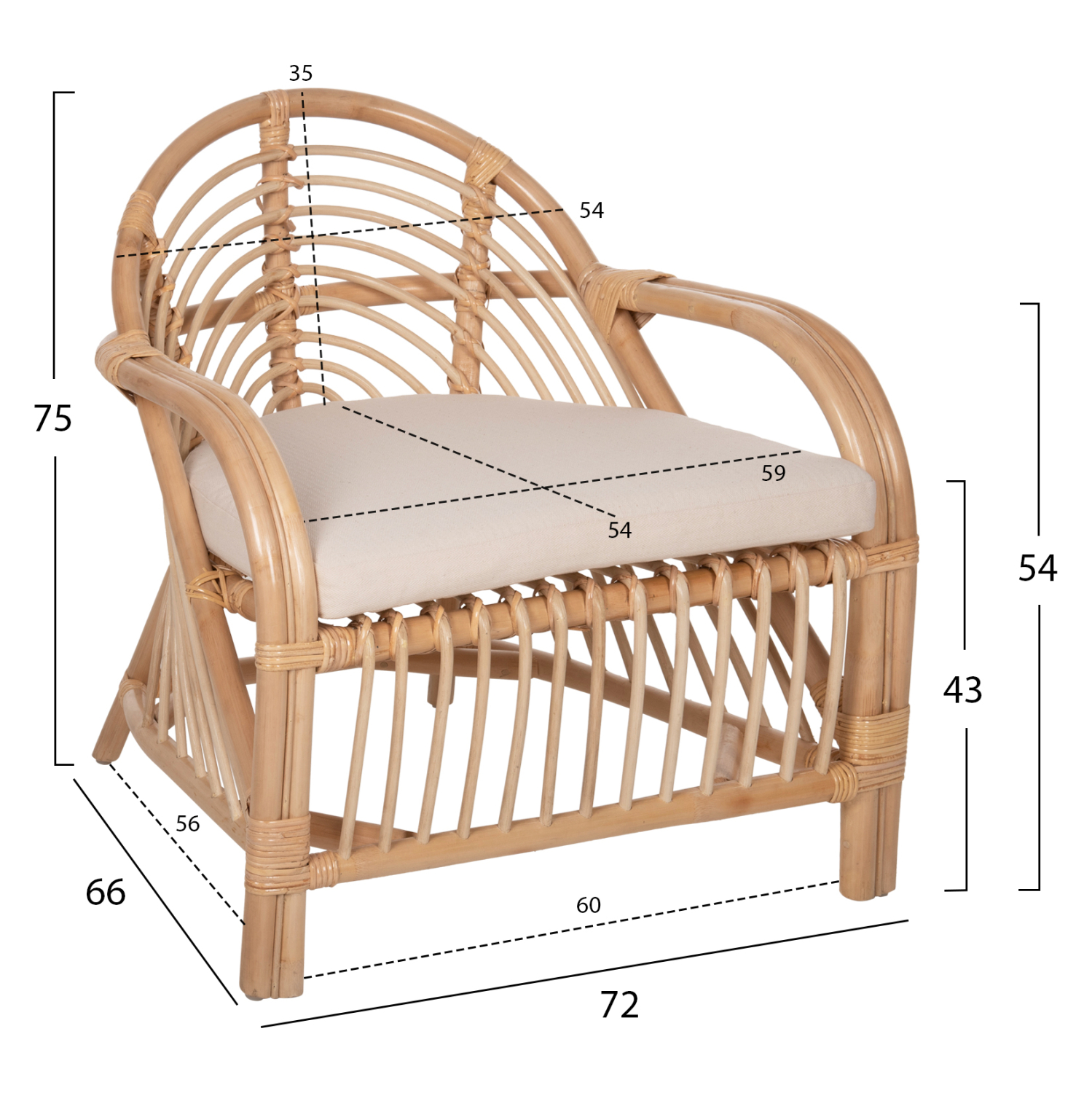 ΠΟΛΥΘΡΟΝΑ FEMUR HM9837 RATTAN ΣΕ ΦΥΣΙΚΟ- ΛΕΥΚΟ ΜΑΞΙΛΑΡΙ 72x66x75Υεκ. 2