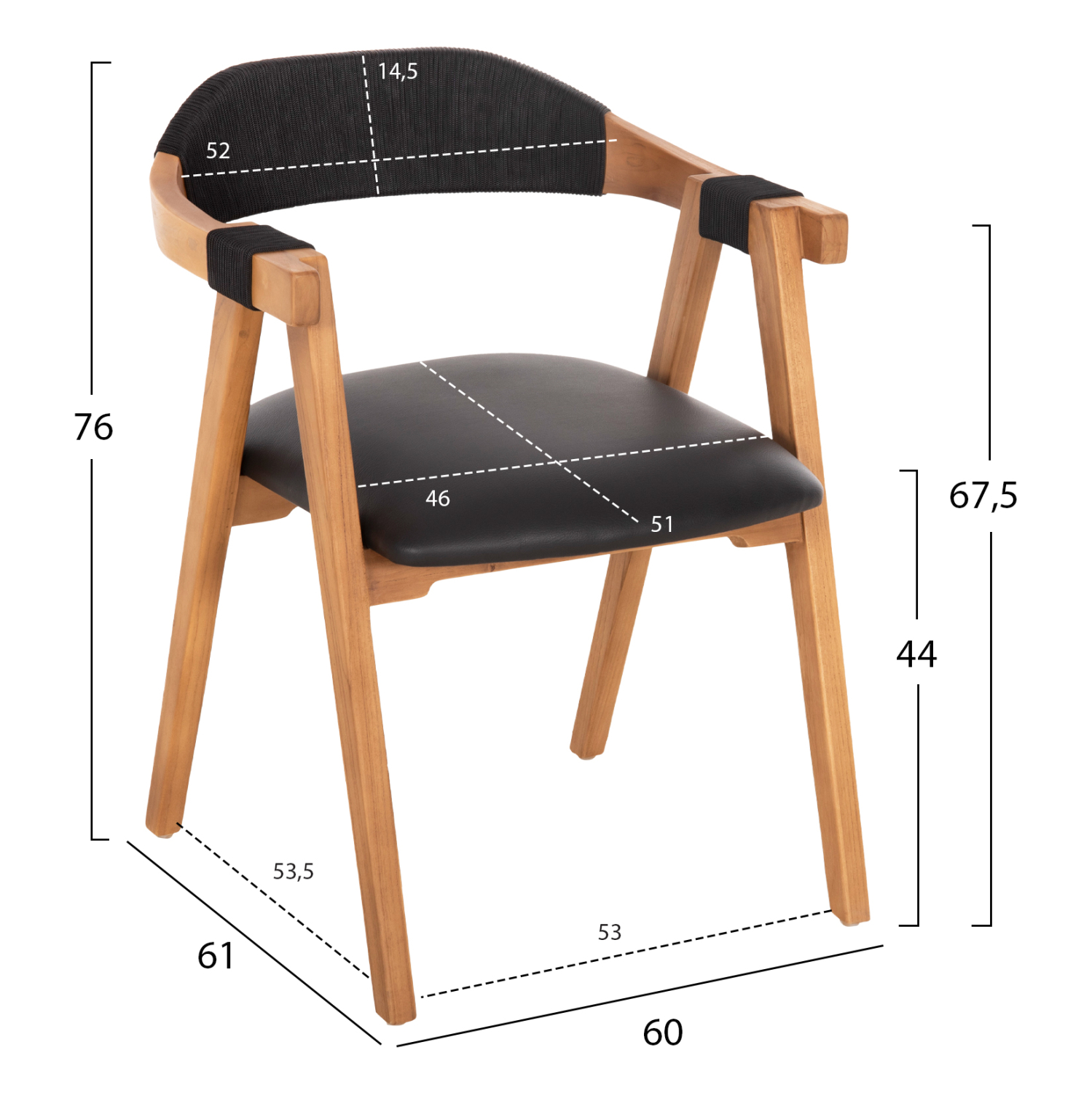 ΠΟΛΥΘΡΟΝΑ RIMINI HM9867.02 ΞΥΛΟ TEAK ΦΥΣΙΚΟ-ΜΑΥΡΟ ΣΧΟΙΝΙ &amp; PU ΚΑΘΙΣΜΑ 60x61x76Υεκ. 2