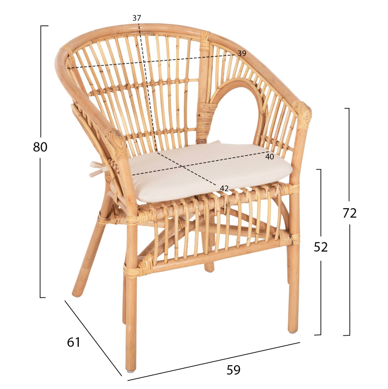 ΠΟΛΥΘΡΟΝΑ DAMPAR HM9929.04 RATTAN ΣΕ ΦΥΣΙΚΟ-ΛΕΥΚΟ ΜΑΞΙΛΑΡΙ 59x61x80Υεκ. 2