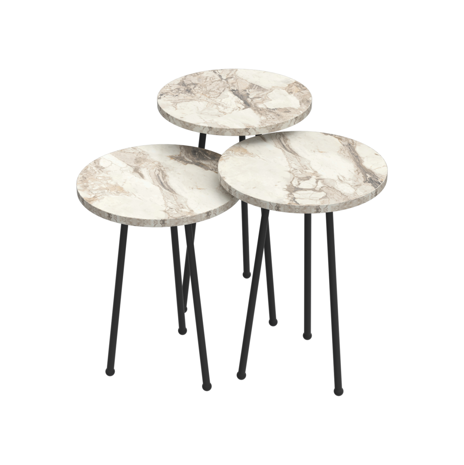 ΣΕΤ ΒΟΗΘ.ΤΡΑΠΕΖΑΚΙΑ KISSA HM18174.01 ΜΕΛΑΜΙΝΗ ΛΕΥΚΟ ΜΑΡΜΑΡΟ-ΜΑΥΡΑ ΜΕΤΑΛ.ΠΟΔΙΑ 2