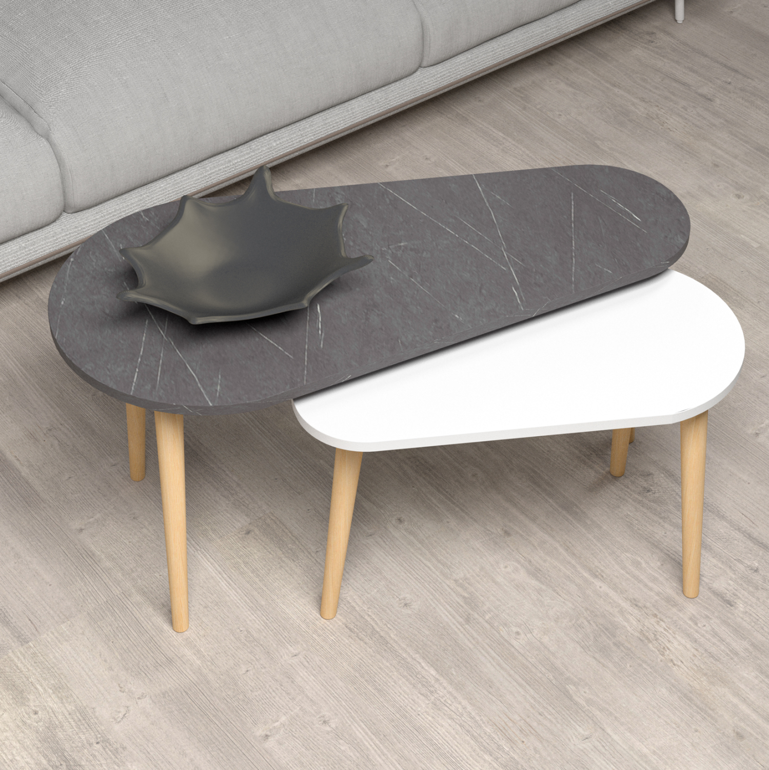 ΣΕΤ 2ΤΜΧ ΤΡΑΠΕΖΙΑ ΣΑΛΟΝΙΟΥ APRILIA HM18179.01 ΜΕΛΑΜΙΝΗ ΑΝΘΡΑΚΙ-ΛΕΥΚΟ 95x47x47Υεκ 3