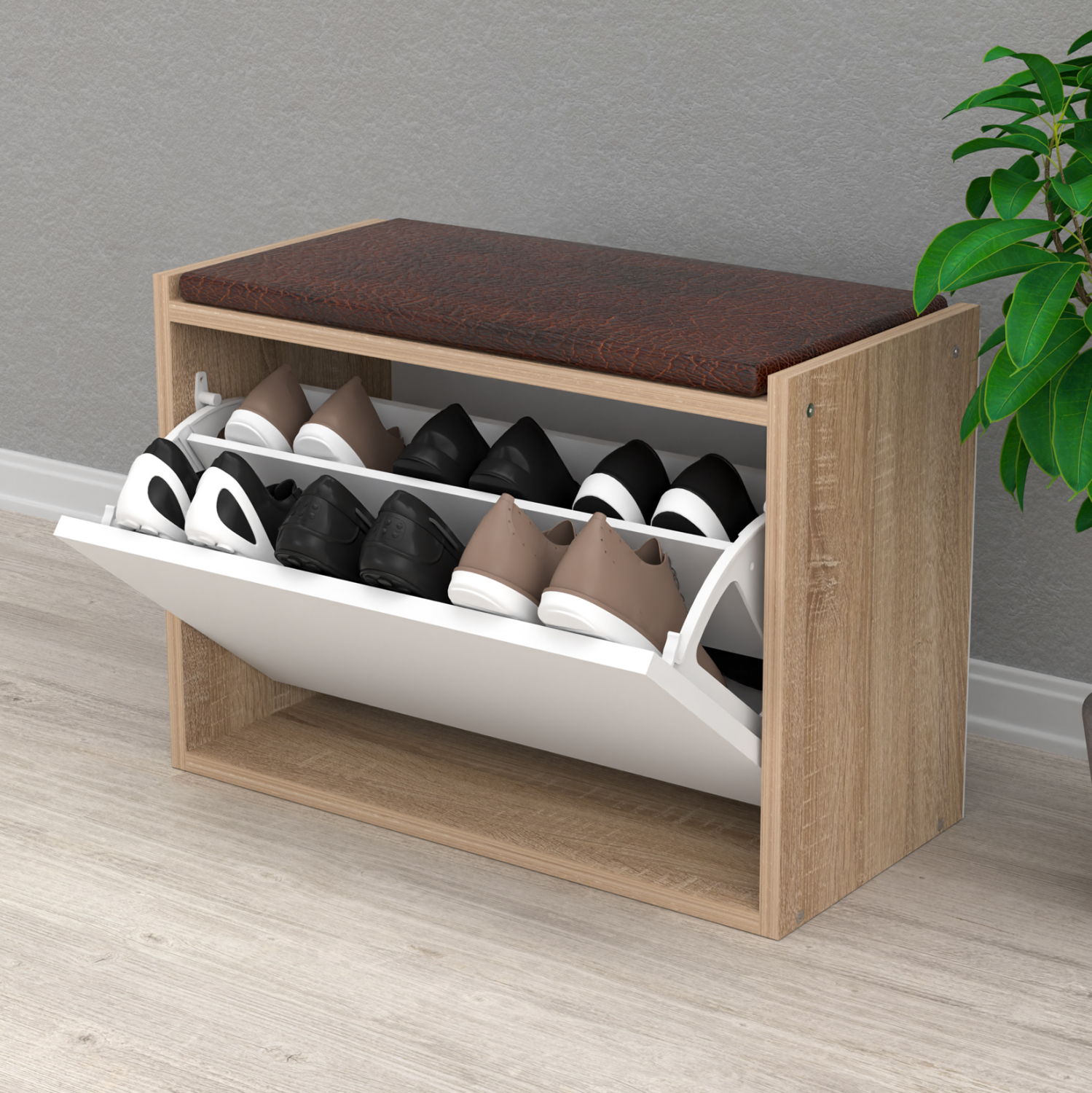 ΠΑΠΟΥΤΣΟΘΗΚΗ ΜΕ ΚΑΘΙΣΜΑ VIDAL HM18190.01 ΜΕΛΑΜΙΝΗ ΣΕ ΣΟΝΑΜΑ-ΛΕΥΚΟ 60x30x45Υεκ. 5