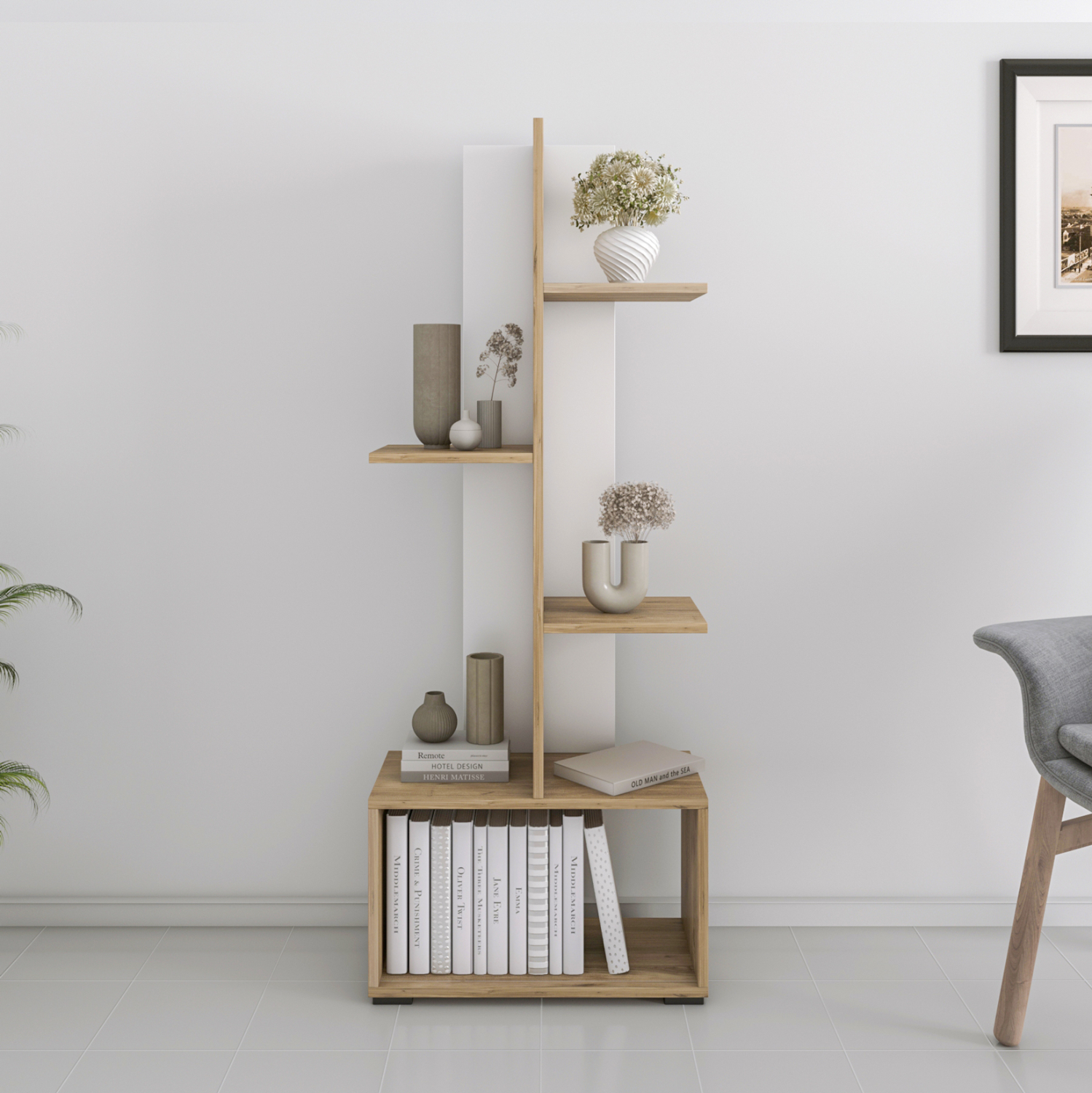 ΒΙΒΛΙΟΘΗΚΗ TRIVIO HM18195.03 ΜΕΛΑΜΙΝΗ ΣΕ ΛΕΥΚΟ-ATLANTIS GREEN 50x25x127Υεκ. 4