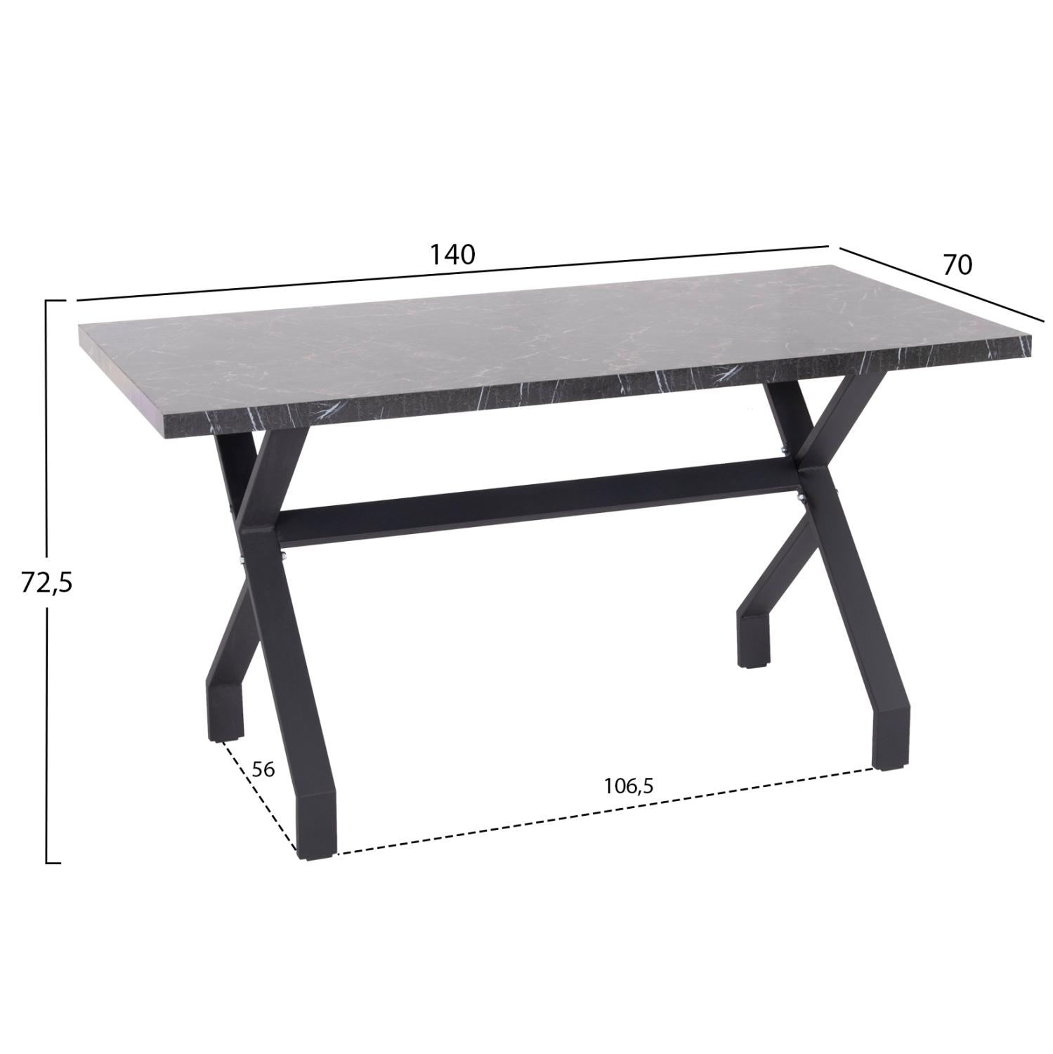 ΤΡΑΠΕΖΙ ΚΟΥΖΙΝΑΣ LANA HM18221.02 ΜΕΛΑΜΙΝΗ ΜΑΥΡΟ ΜΑΡΜΑΡΟ-ΜΑΥΡΑ ΜΕΤΑΛ.ΠΟΔΙΑ 140x70x72.5Υεκ 2