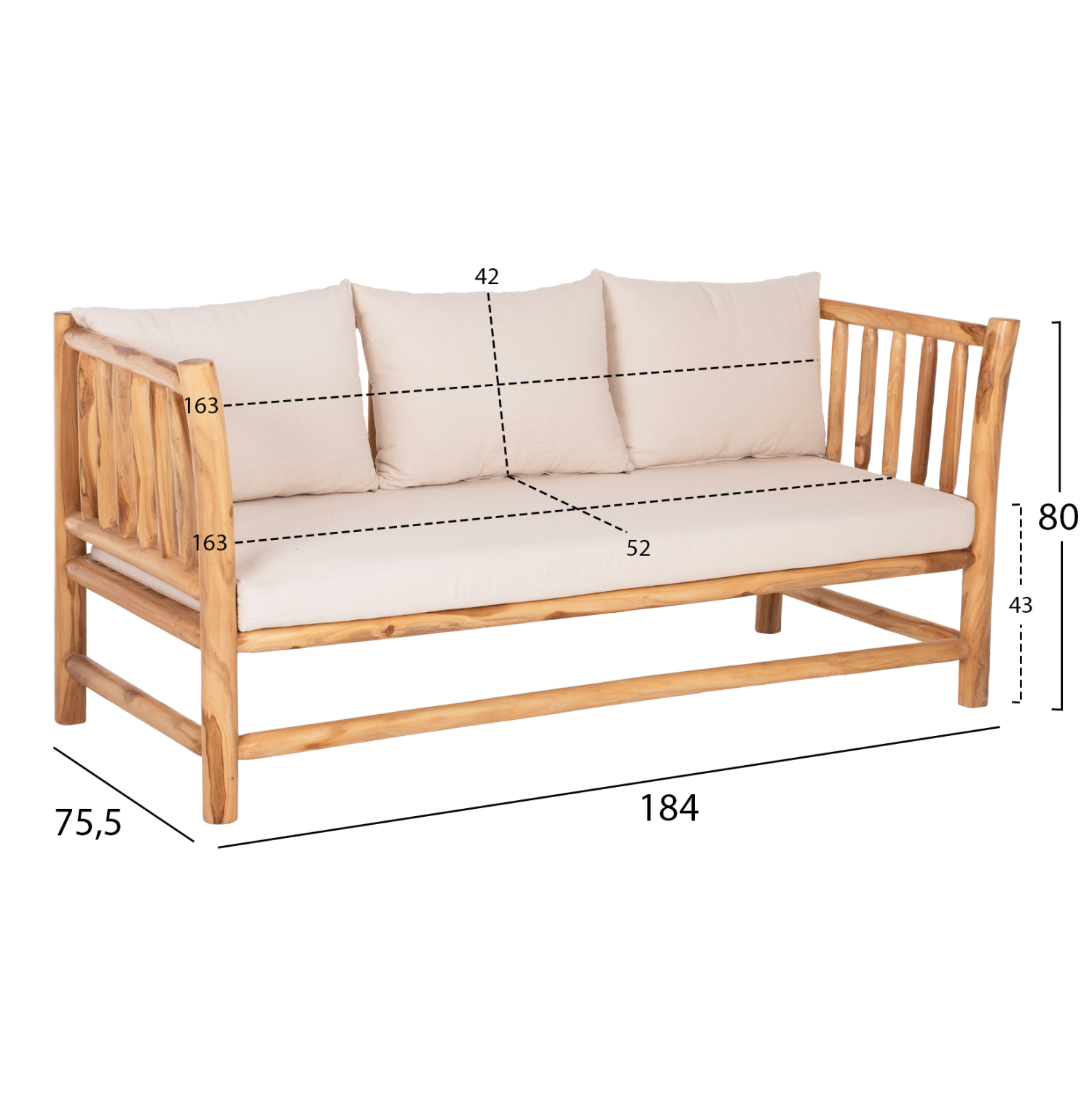 ΣΕΤ ΣΑΛΟΝΙ 4ΤΜΧ EDDARD HM9340 ΑΠΟ ΜΑΣΙΦ ΞΥΛΟ TEAK  ΦΥΣΙΚΟ - ΛΕΥΚΟ 2