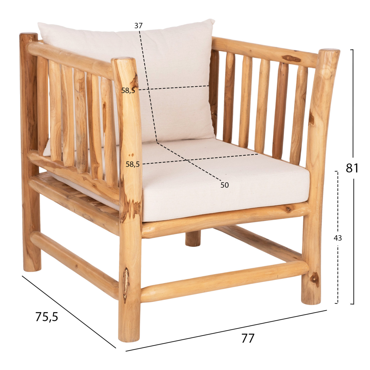 ΣΕΤ ΣΑΛΟΝΙ 4ΤΜΧ EDDARD HM9340 ΑΠΟ ΜΑΣΙΦ ΞΥΛΟ TEAK  ΦΥΣΙΚΟ - ΛΕΥΚΟ 3