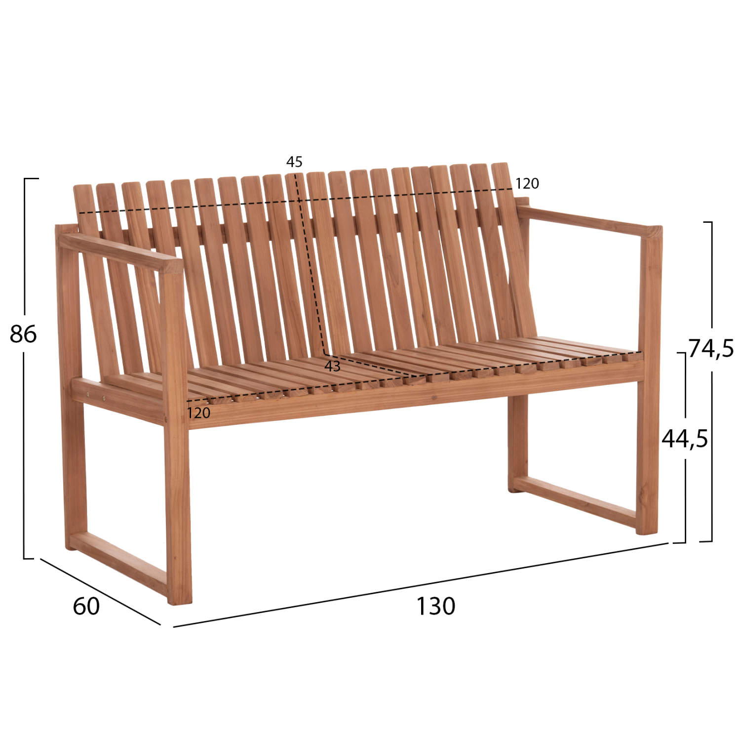 ΠΑΓΚΑΚΙ ΚΗΠΟΥ 2ΘΕΣΙΟ VED HM18124 ΞΥΛΟ TEAK--ΦΥΣΙΚΟ ΧΡΩΜΑ 130x60x86Υεκ. 2