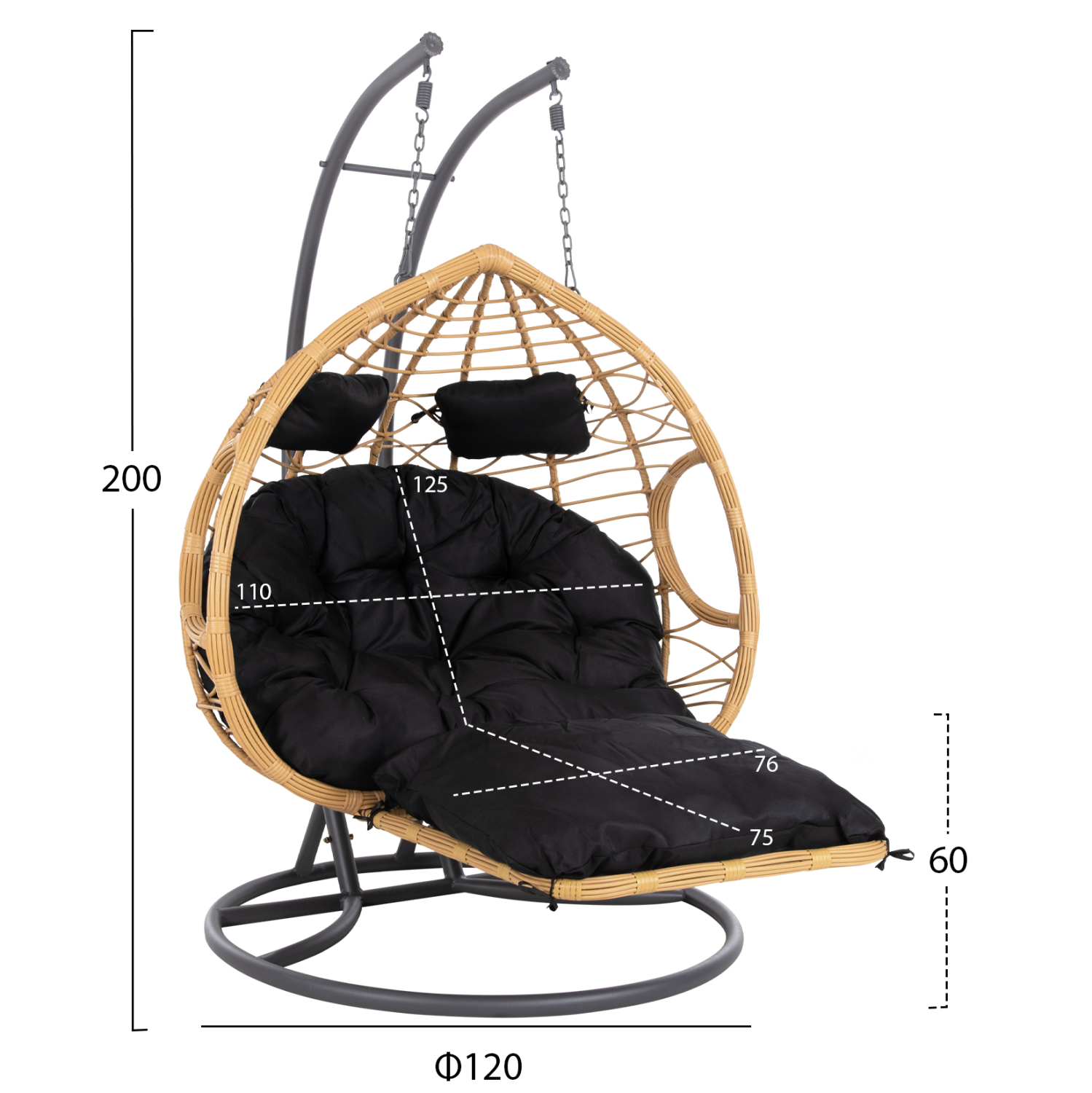 ΔΙΠΛΗ ΚΡΕΜΑΣΤΗ ΦΩΛΙΑ ME ΥΠΟΠΟΔΙΟ GRACIE HM5754.02 ΜΠΕΖ ΣΥΝΘ.RATTAN-ΓΚΡΙ ΜΕΤΑΛ.ΣΚΕΛΕΤΟΣ Φ120x200Υεκ 2