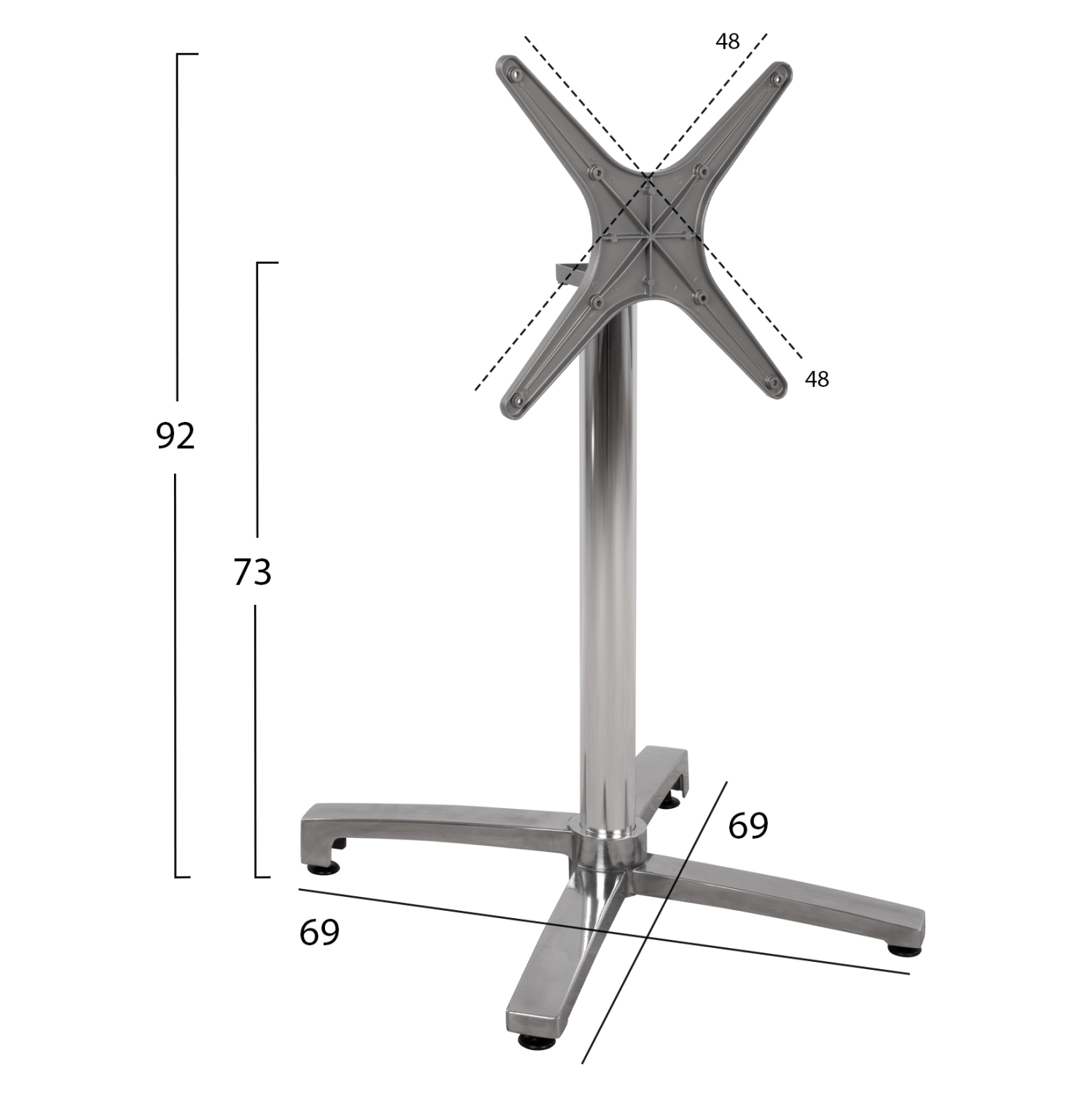 ΒΑΣΗ ΑΛΟΥΜΙΝΙΟΥ ΠΤΥΣΣΟΜΕΝΗ ΧΡΩΜΙΟΥ 69Χ69Χ73Υεκ. ΜΕ ΣΤΑΥΡΟ 48Χ48εκ.HM459.03 2