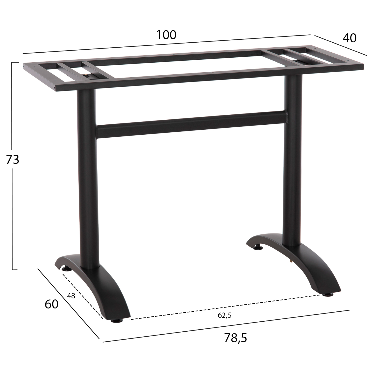 ΒΑΣΗ ΤΡΑΠΕΖΙΟΥ ΑΛΟΥΜΙΝΙΟΥ ΔΙΠΛΗ HM461.11 ΜΑΥΡΗ ΜΑΤ ΜΕ ΡΕΓΟΥΛΑΤΟΡΟΥΣ 100Χ60Χ73Υεκ. 2